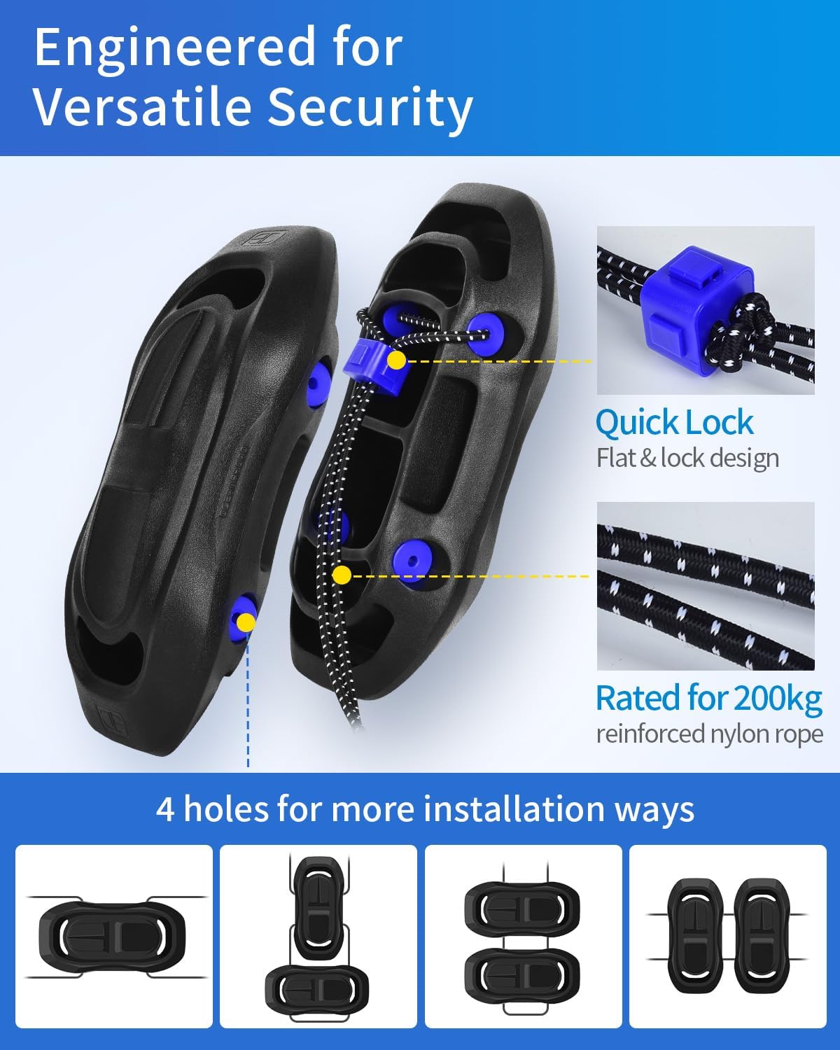 OCEANBROAD EVA Boat Fenders 2 Pack, 17" x 8" Boat Bumpers for Docking, with Quick-Lock Rope & Strap, Black, Fit for Pontoon, Jon, Ski and Fishing Boats, Marine-Grade Foam for Hull Protection