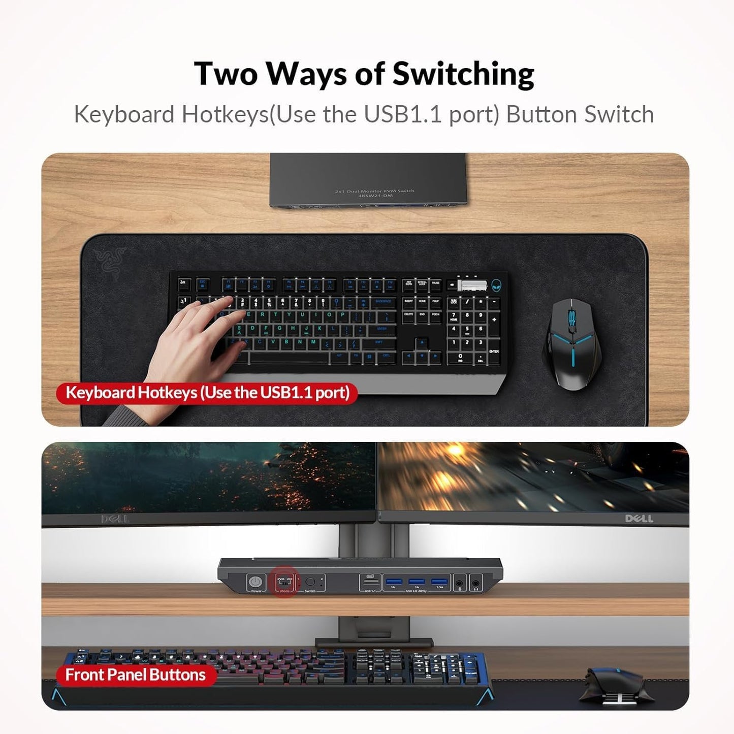 Advanced Dual Monitor KVM Switch by AV Access: 4K@60Hz, 2K@144Hz, 1080P@240Hz - Seamlessly Switch Between 2 Computers, USB 3.0 Connectivity