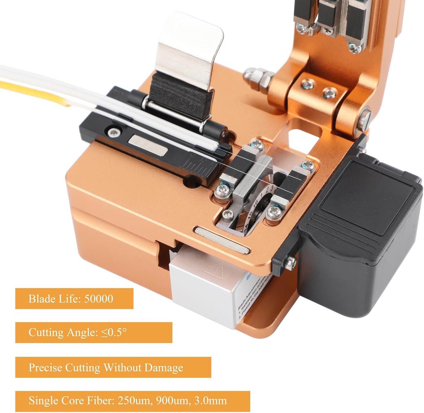 Optical Fiber Cleaver, High Precision FTTH Fiber Optic Cleaver Tool with 16 Cleaving Spots & 50000 Cleaves for 0.25mm/0.9mm/3.0mm Fibers, with Scrap Collector
