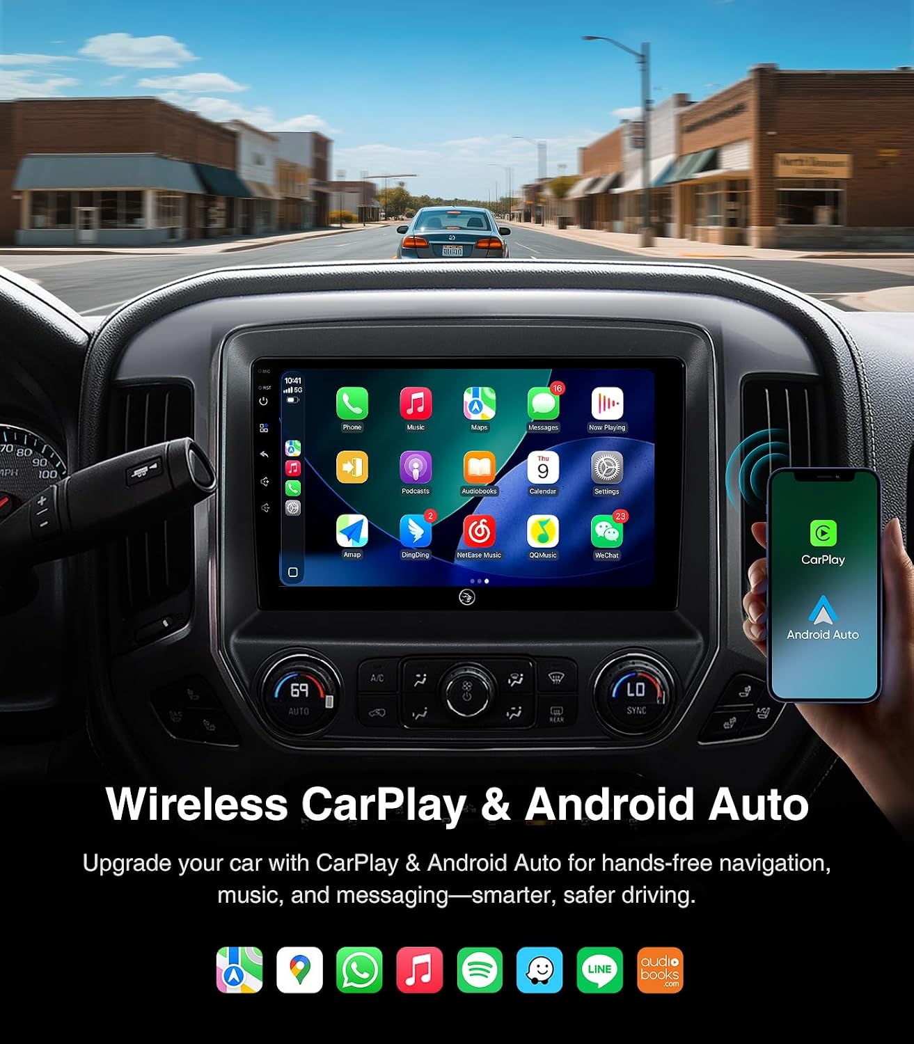 10.2'' Car Stereo Radio for GMC Sierra Chevy Silverado 2014-2018 | HD Touchscreen Carplay/Android Auto/GPS/Bluetooth/AM/FM Radio/HD Backup Cam/SWC
