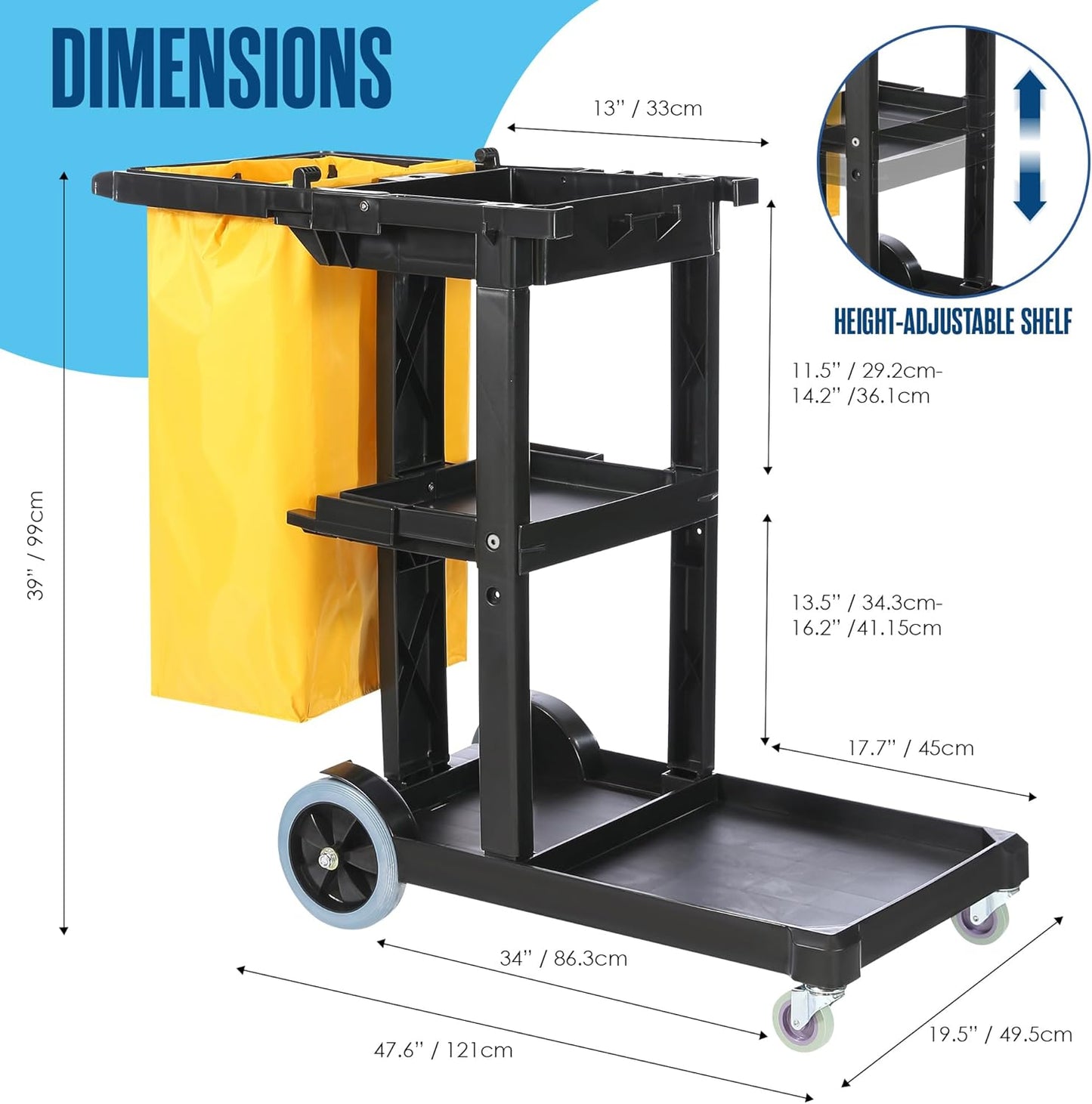 Houseables Cleaning Cart, Janitorial Cart, Cleaning Carts on Wheels, Commercial Housekeeping Cart, Janitor Cart, Rolling Cle