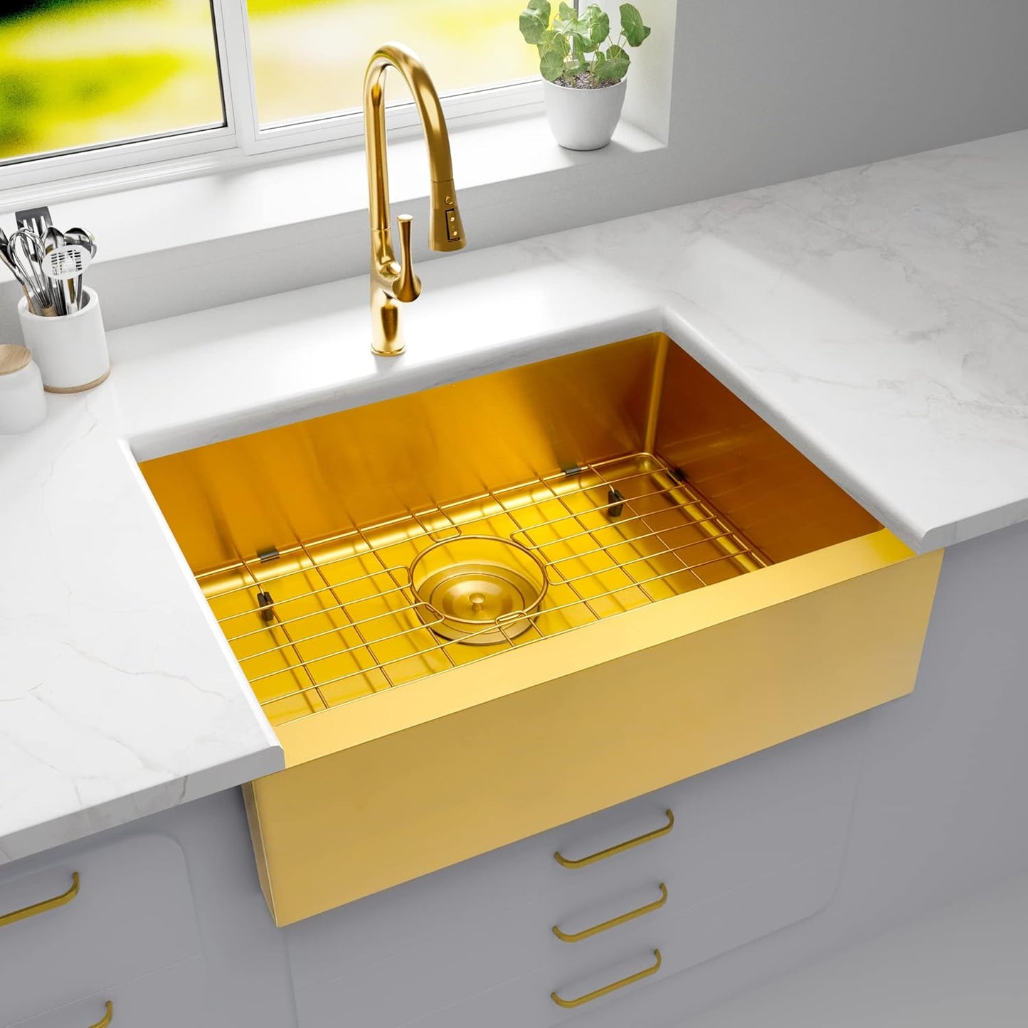 MILOSEN Undermount Gold RV Kitchen Sink, Stainless Steel Farmhouse Apronfront Kitchen Sink, Small Single bowl Apron Sink, 2316 inch Kitchen RV Sink,