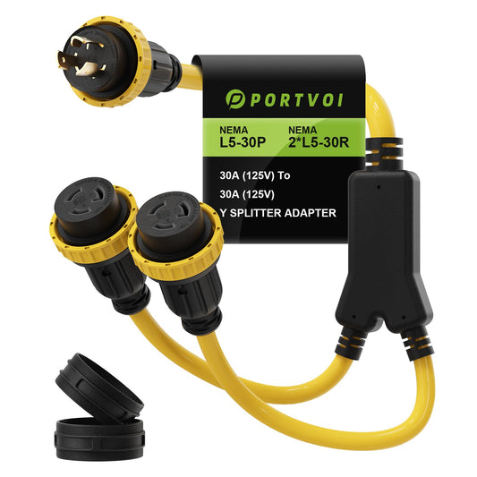 NEMA L5-30P to Dual L5-30R Marine Shore Power Splitter Cord, 30 Amp 125V Male to Two 30 Amp 125V Female Locking Adapter with Waterproof Seals, Heavy Duty STW 10AWG, 3FT