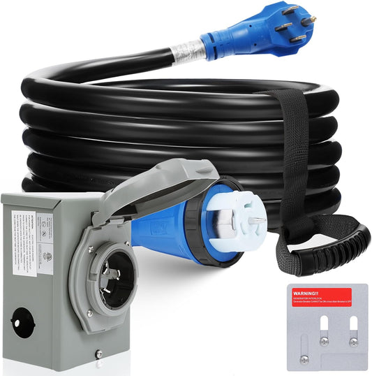 Generator Cord 50 Amp 15FT, Generator Extension Cord with Power Inlet Box and Generator Interlock Kit