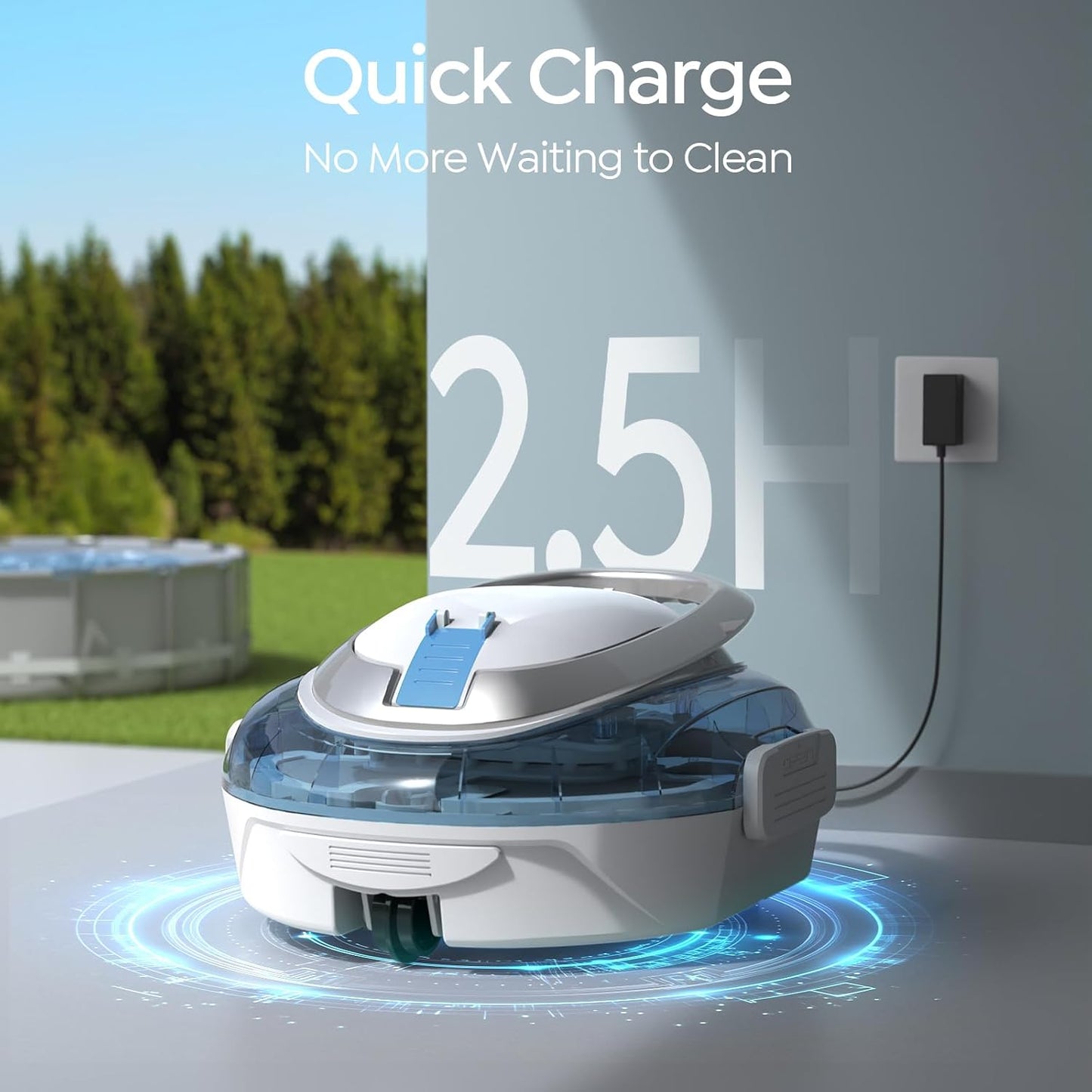 Cordless Robotic Pool Cleaner for Above Ground Pools, White, Self-Parking Design and Easy Operation Sky White