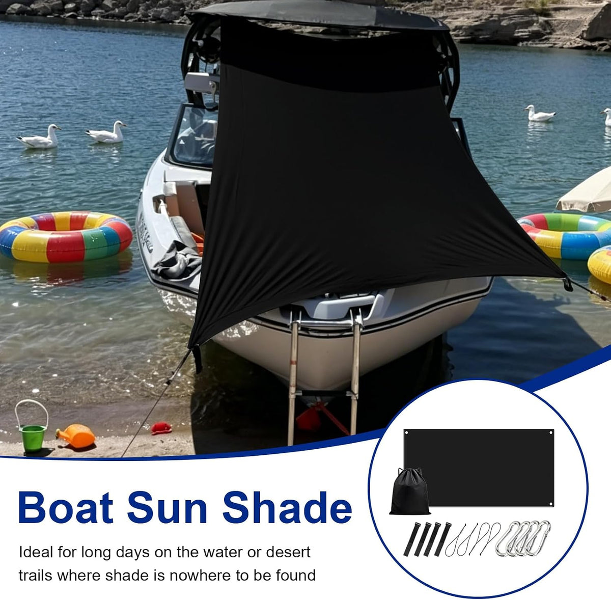 T-Top Bow Shade 9' x 5' for Boat, UTV & RV – Portable Sun Shade Extension with UV Protection, Stretchy Breathable Fabric, Universal Fit for T-Top, Bimini, Roll Bar – Includes Shock Cord & Carabiner