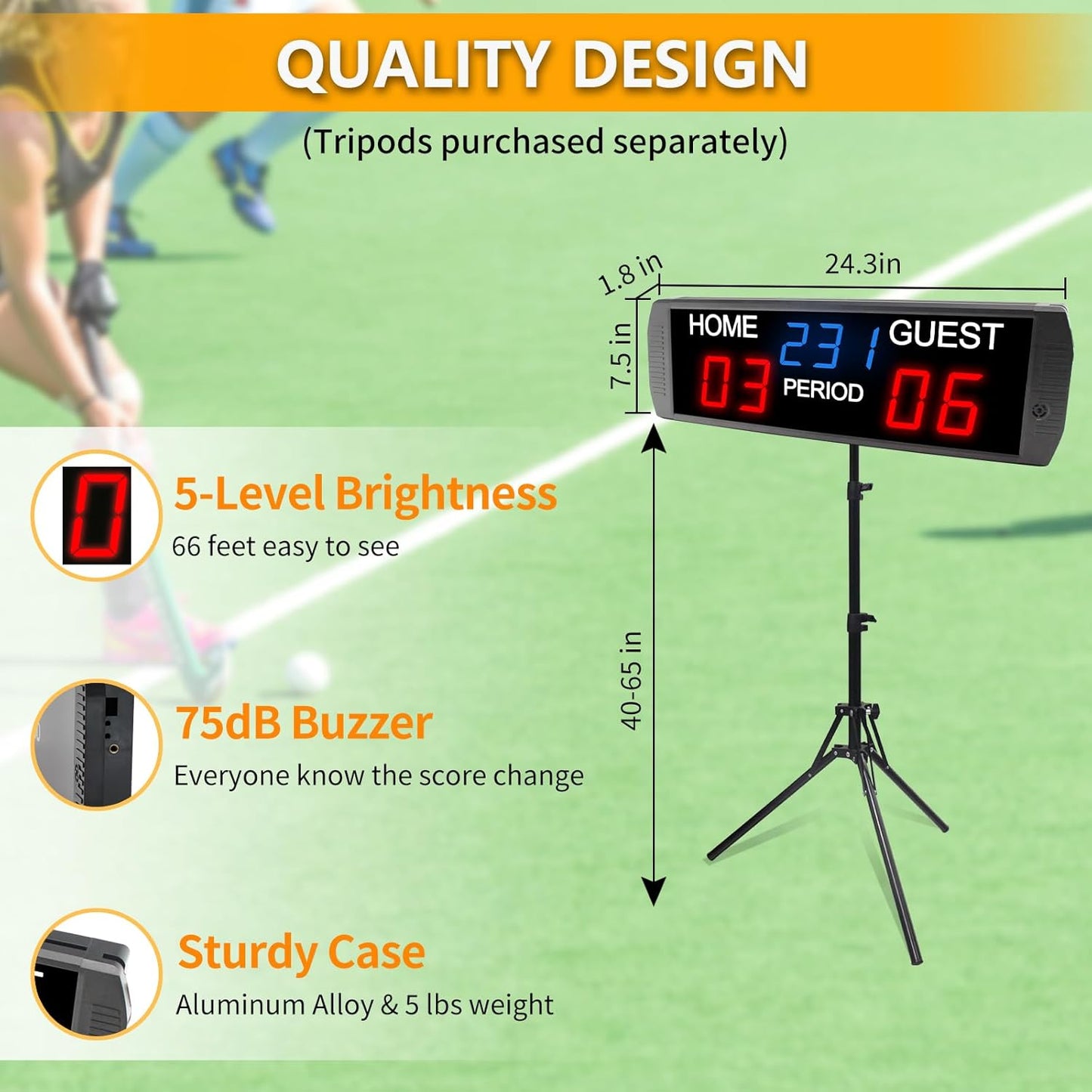 LED Scoreboard Score Keeper 4 Modes Electronic Digital Scoreboard - GI7D with Remote and Buzzer for Basketball,Volleyball