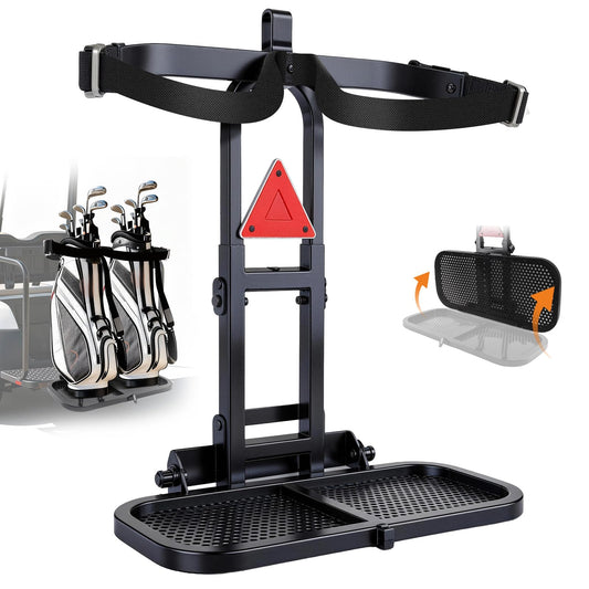 maXpeedingrods Golf Cart Bag Holder Foldable, Upgraded Cart Rear Seat Bag Rack Fits 8 in Max Width Safety Grip Bar for Club Car E-Z-GO Yamaha Space-Saving No Drilling Required Rust-Proof