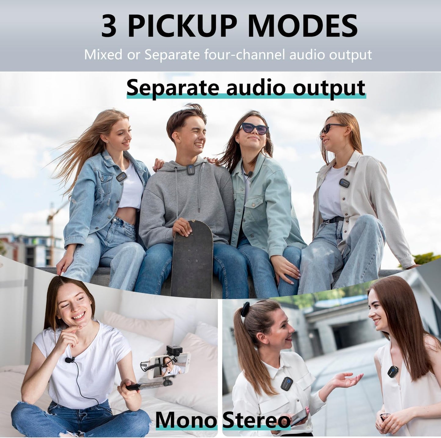 4-Channel Wireless Lavalier Microphone Set of 4, Blink500T4 Lapel Interview Microphone System 328ft Range. (Camera not included)