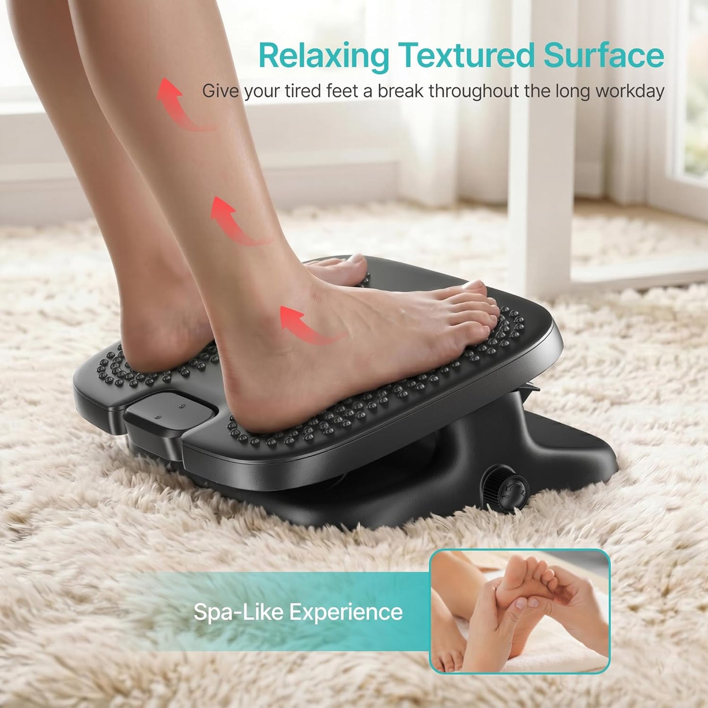 PEGZONE Under Desk Footrest, Adjustable Foot Rest with Height and Degree Angle,Ergonomic Desk Foot Rest with Massage Texture, Foot and Leg Rest for Home & Office Textured Massage Surface
