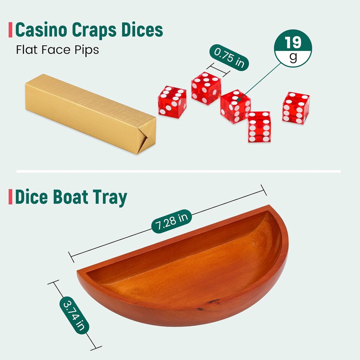 Craps Tabletop Game Set with 35 * 70" Rubber Craps Tabletop Layout Mat, 36" Rattan Stick, Casino Grade 19mm Dice, On/Off Button and 100 pcs Chips Craps Game Layout for Party Green