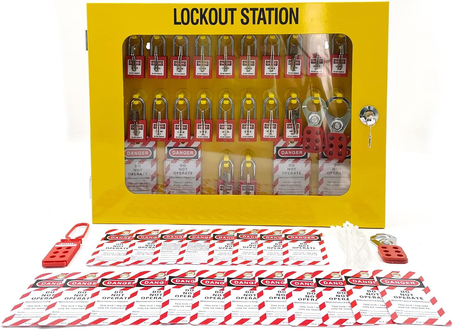 Lockout Tagout Station Metal Kit with Lock Out Tag Out Loto 4 Hasps,40 Tags,20 Locks with Number 1-20 (Big Metal Station)