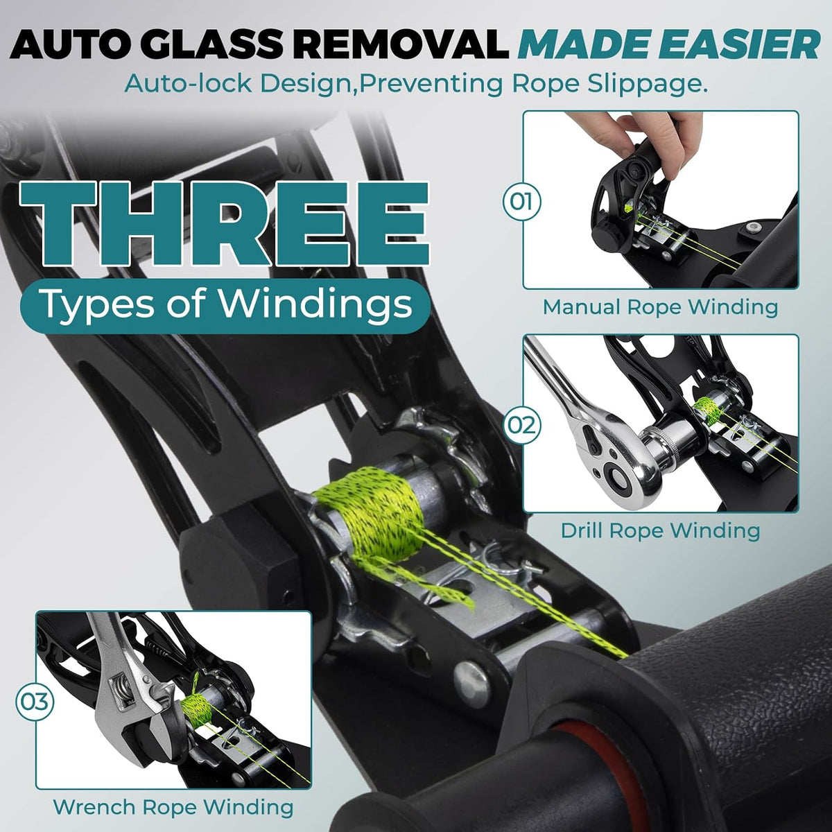 Windshield Removal Tool Kit, Auto Glass Removal Kit with Dual Direction Cutting System,Glass Cutting Tools & Threader,Auto-Lock Wire,8 Inch Suction Cup,High Strength Steel for Cars,Trucks SUVs (Black)