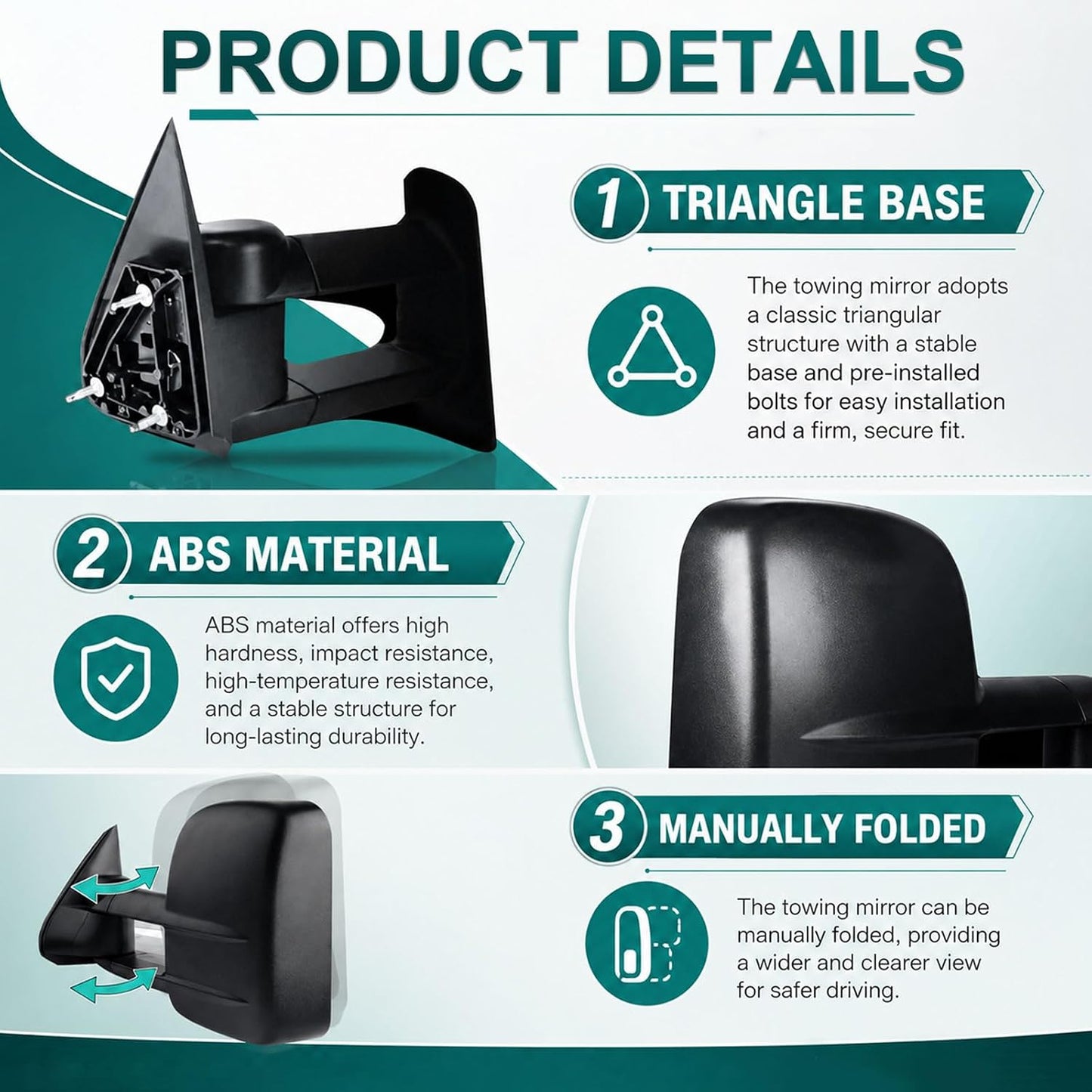 Towing Mirrors, Fit 2007 2008 2009 2010 2011 2012 2013 2014 Chevy Silverado GMC Sierra 1500 2500HD 3500HD(2007 New Body Style ONLY) Power Adjusted Glass Heated Tow Mirror Side Mirror Black