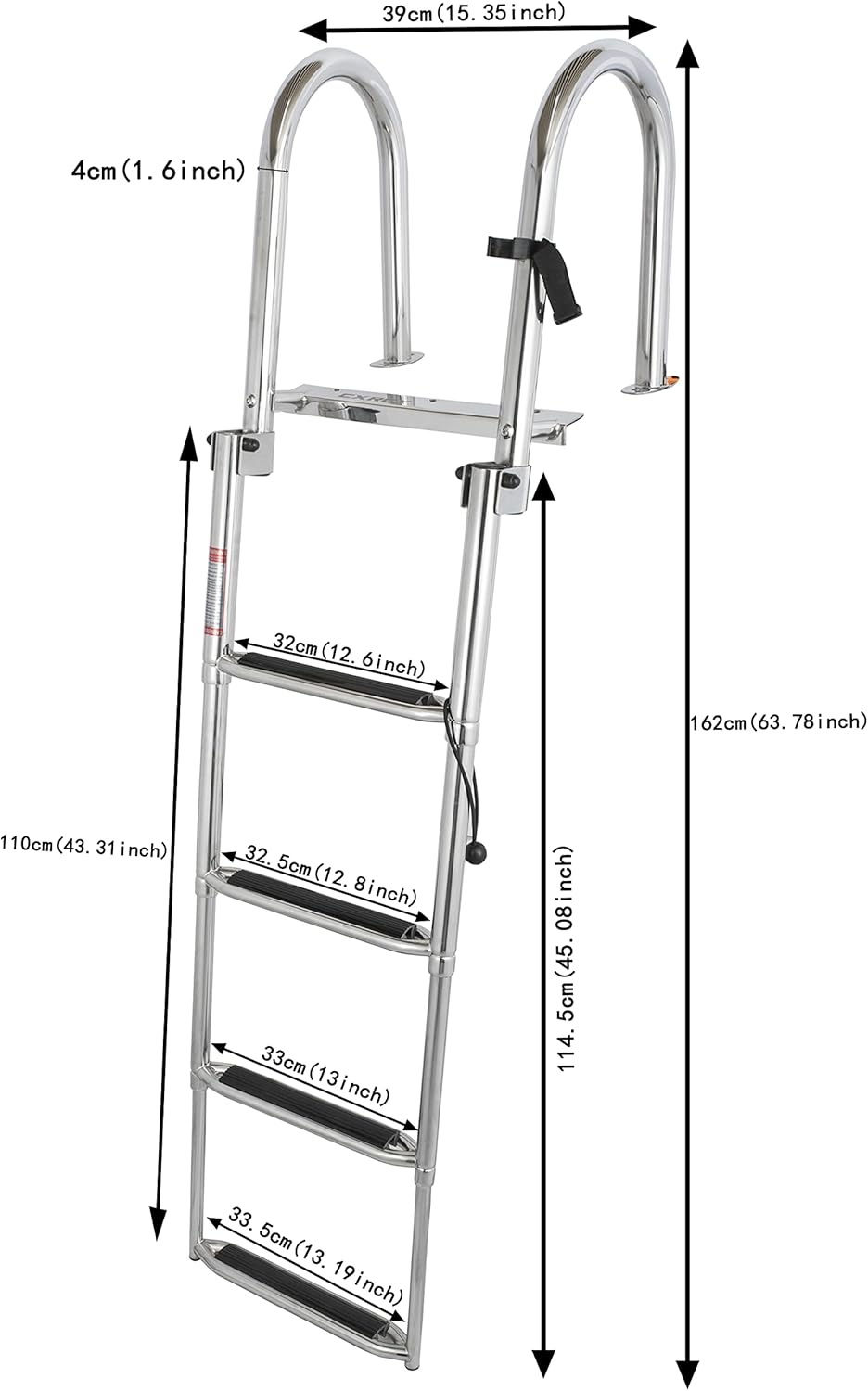 Boat Ladder, 304 Stainless Steel 4 Steps Pontoon Boat Ladder, Heavy Duty Pontoon Boat Ladder Rugged Super Wide Dock for handrail and Swimming, 400 lb