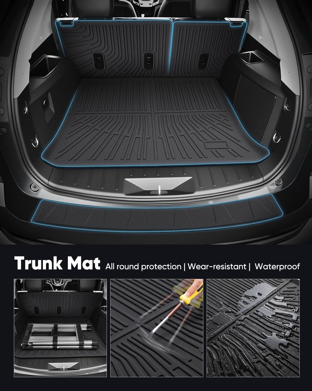 All Weather Car Floor Mats for Chevy Equinox & for GMC Terrain 2012-2017, TPE Carpets Cargo Liner Backrest Protectors for Chevrolet Equinox 2016 2015 2014 2013 Interior Trunk Accessories 11 PCS