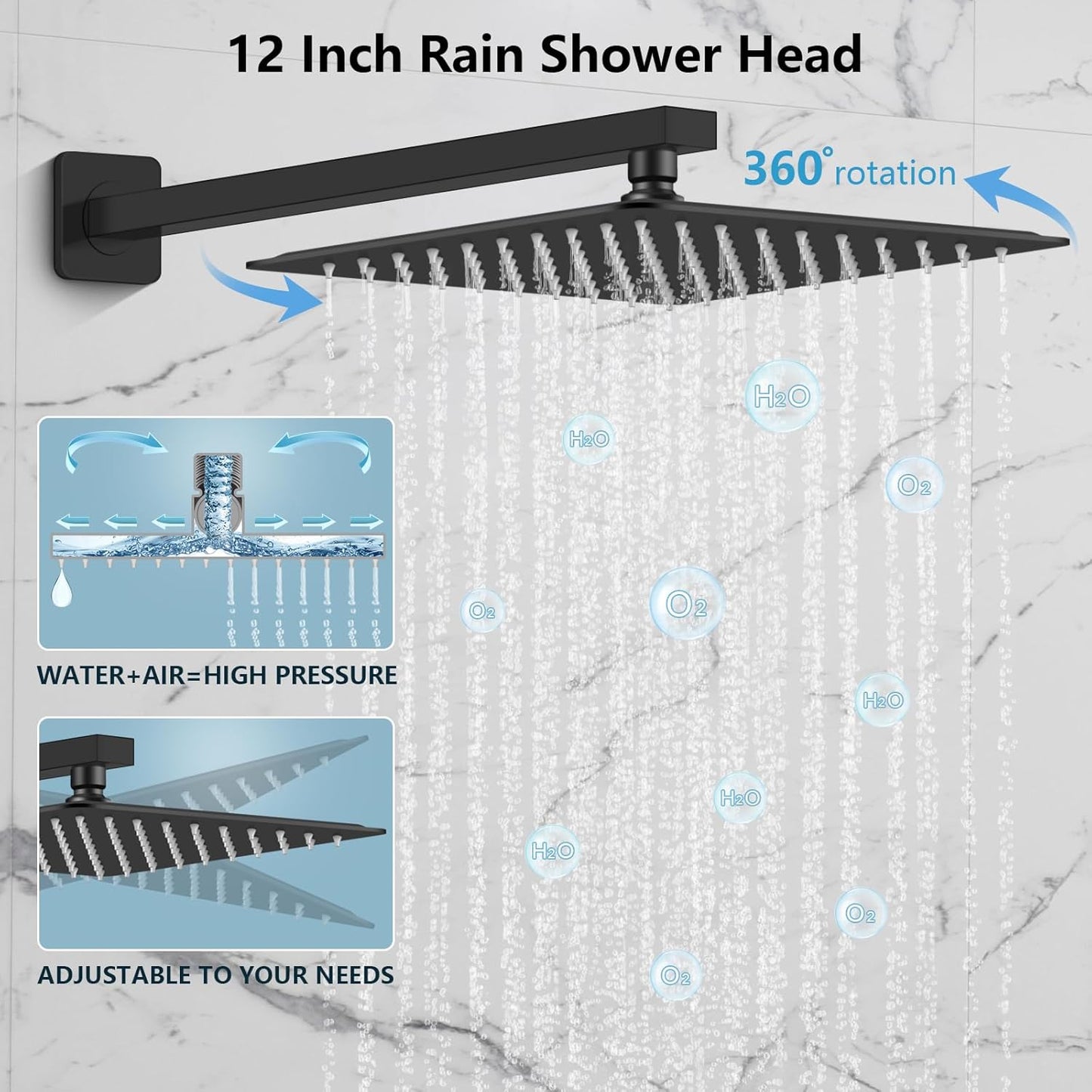 12 Inch Shower Faucet Set, Rainfall Shower System with High Pressure Handheld Shower Head and Square Fixed Shower Head,Spray Wall Mounted Rainfall