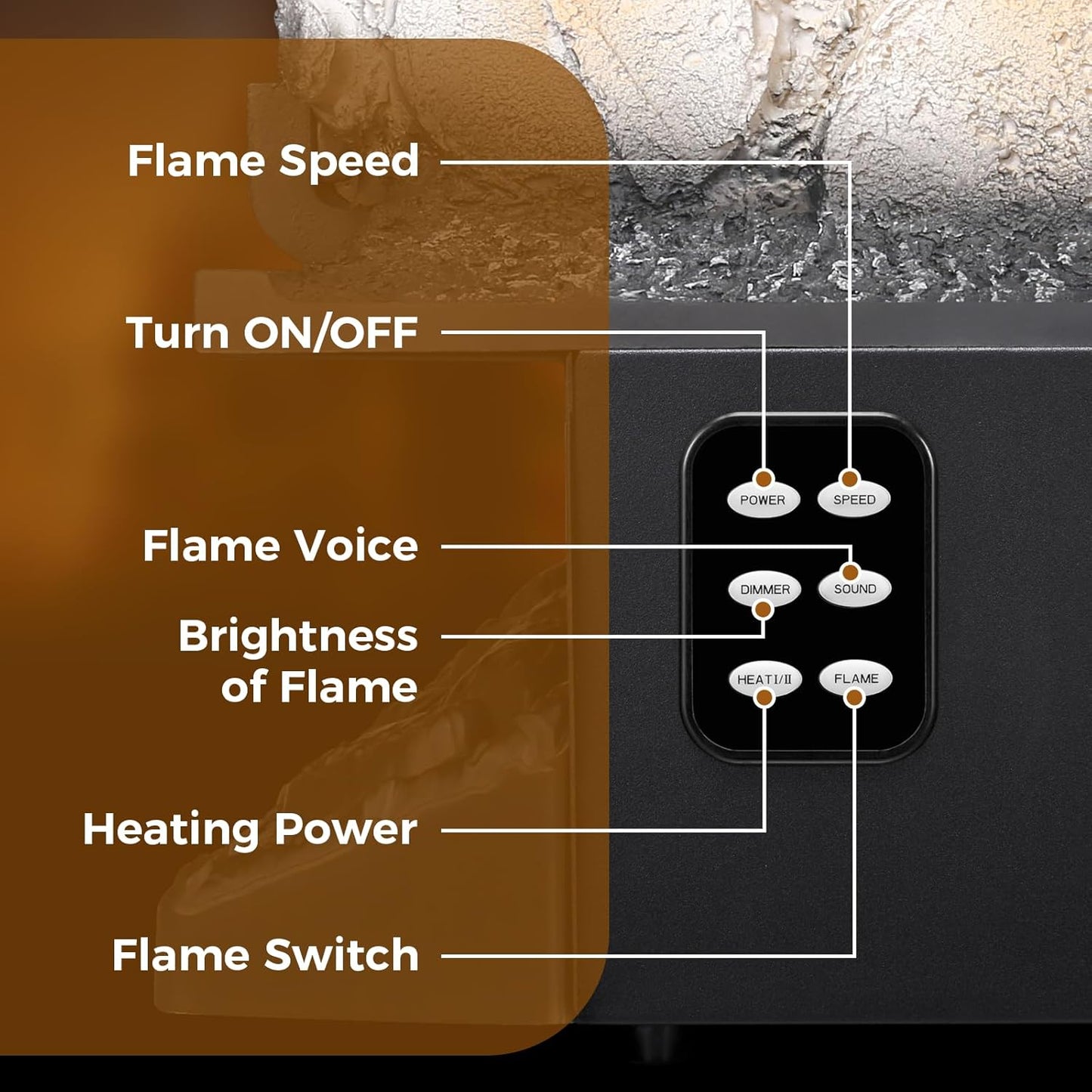 COWSAR Freestanding Electric Fireplace Log Heater, 750/1500W Fireplace Stove with 4 Flame Sounds, Adjustable Flame Speed and Brightness, Fireplace