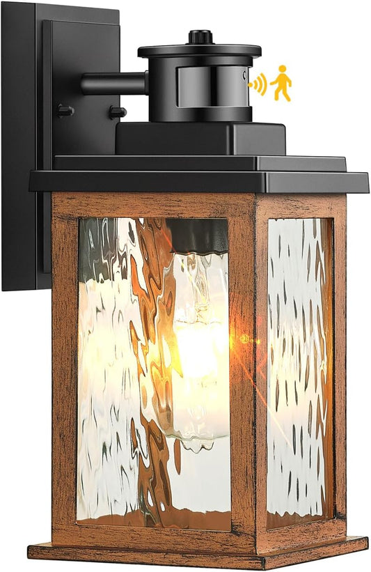 VIANIS Motion Sensor Outdoor Lights, Dusk to Dawn Outdoor Lighting for House, Wood Grain Garage Lights, Lantern Wall Mount, Waterproof Porch Sconce