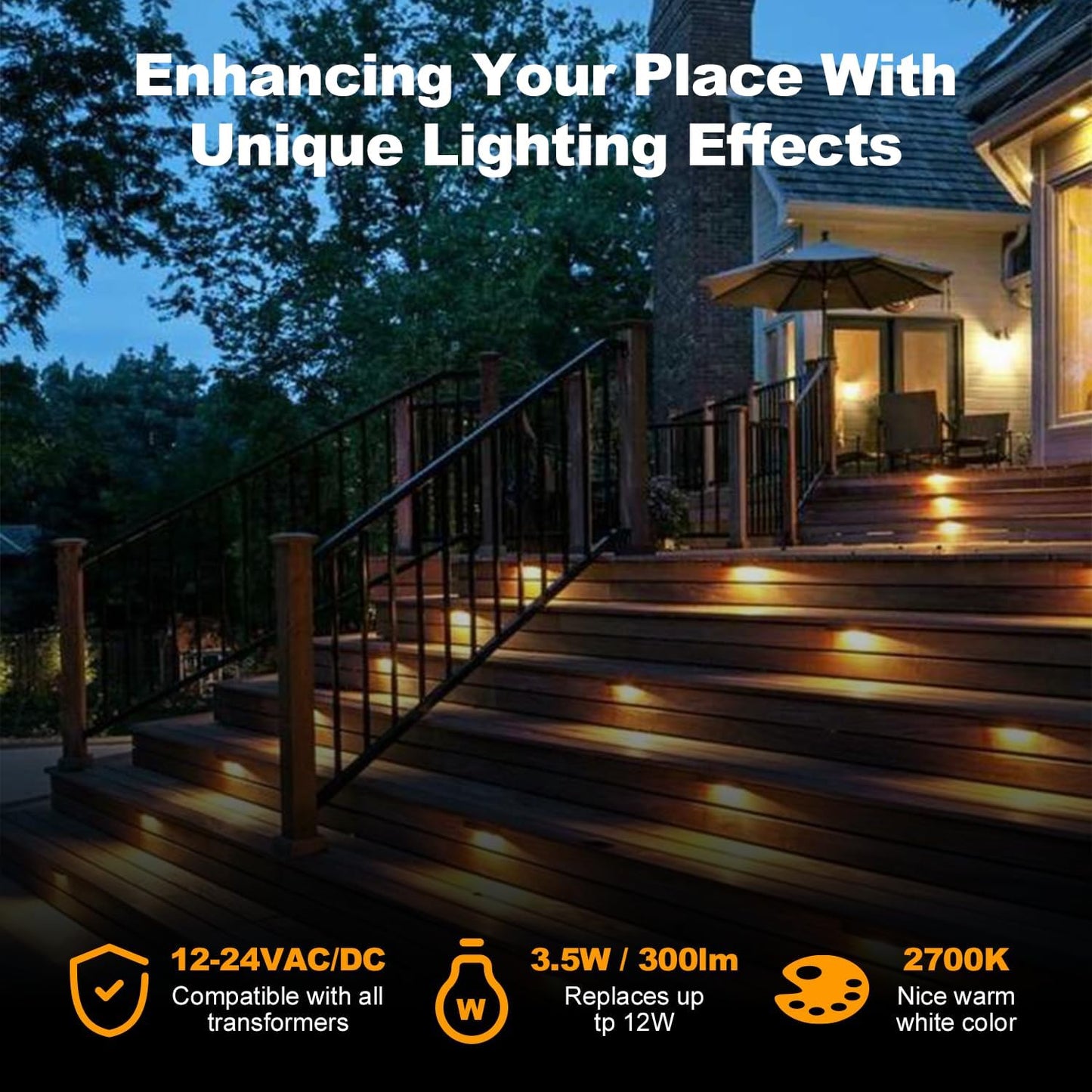 7 Inch Retaining Wall Lights, 3.5W LED Hardscape Lighting Low Voltage Step Light, IP67 Sealed, 12V-24V Landscape Paver Lights, 2700K Warm White Outdoor Stair Light, 12Pack with IP65 Connectors