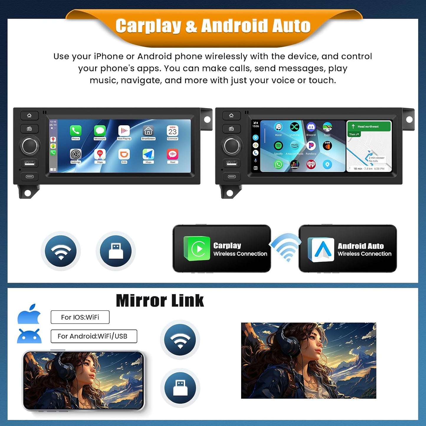 4+64G 8 Core Android 15 Car Radio Stereo for Dodge Ram 1500/2500/3500 1994-2002,Jeep Wrangler 1997-2002,Cherokee 1997-2001with Wireless Carplay,6.86" Touchscreen Car Radio with WiFi,GPS,BT,FM RDS