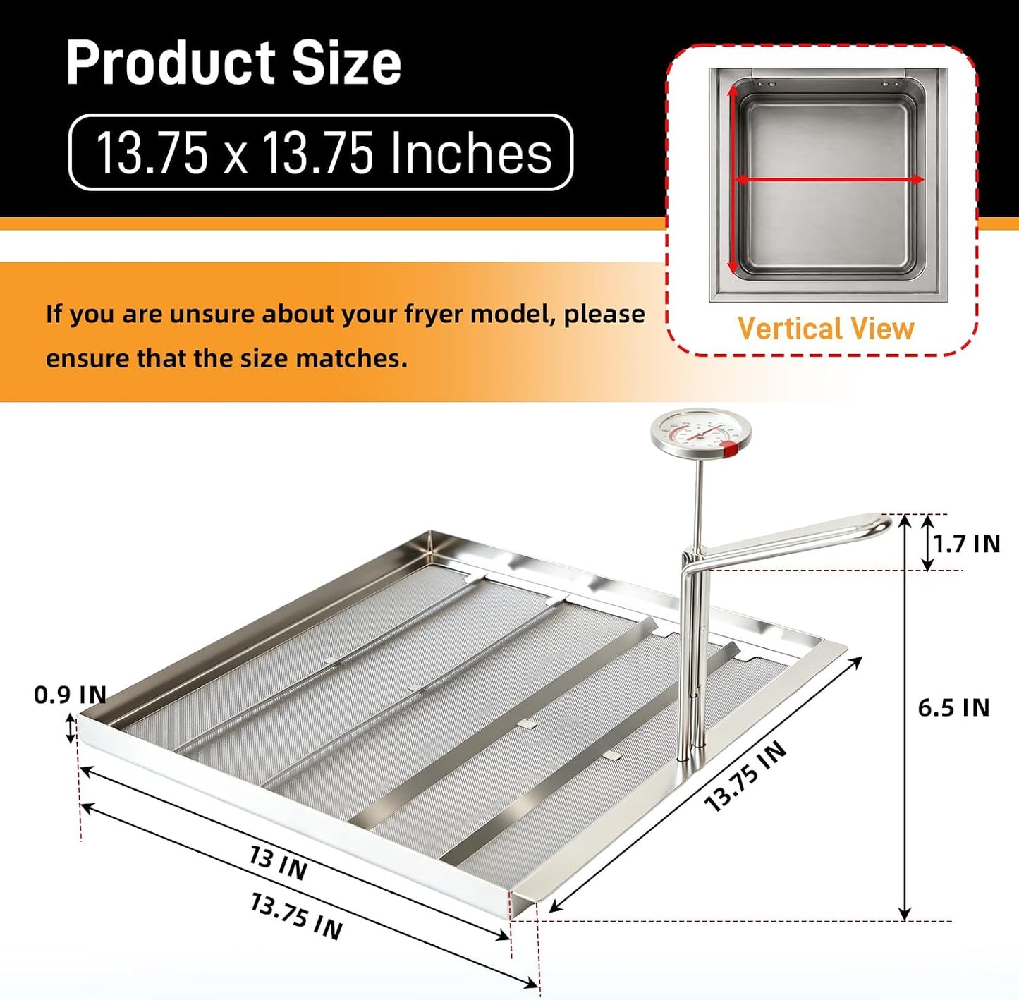 AF45 Commercial Deep Fryer Filter with 550 Micron Filter Screen, 13.75" x 13.75" 304 Stainless Steel Fryer Mesh Filter for Commercial Kitchens & Restaurants