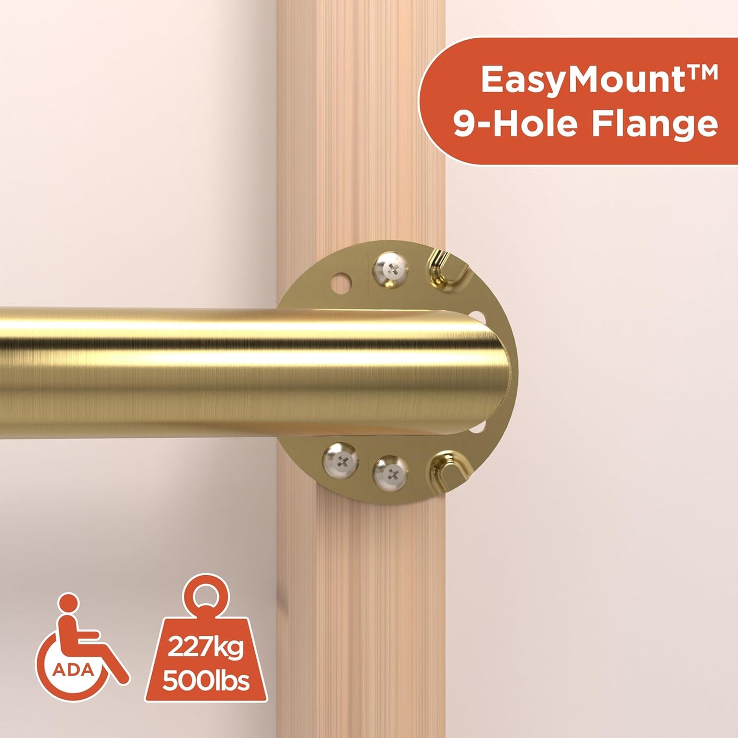 HEALTHCRAFT 24" Miter Grab Bar, ADA Compliant Bathroom Safety Bar, Stainless Steel Shower Handle, 500 lb Support, Modern Bathroom Rail for Shower, Tub & Toilet Wall (1, Gold Brushed, 24 Inch) Gold Brushed 24 Inch 1