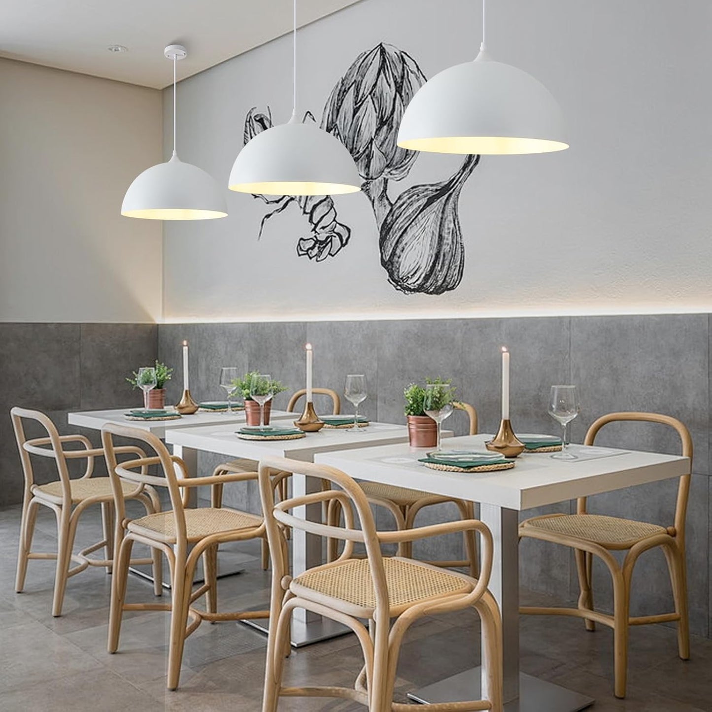 White Pendant Lights Kitchen Island, 15.7' White Dome