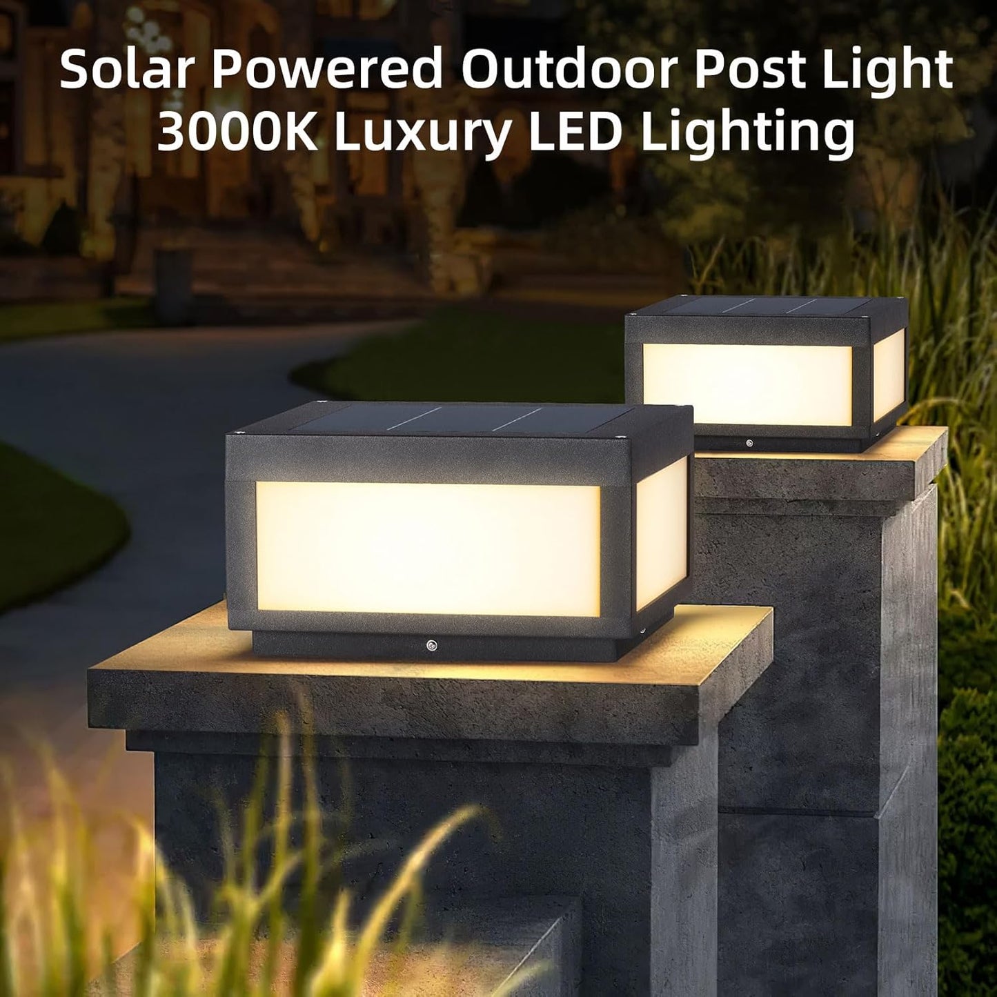 Solar Pillar Light Outdoor,Modern Post Light Dusk to Dawn IP65 Waterproof Solar Column Cap Lights LED 3000K Deck Lantern La