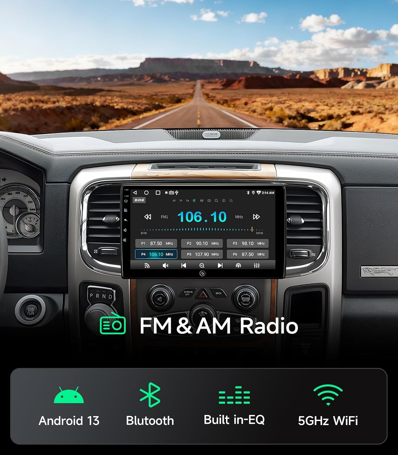 10.2 Inch Car Radio Stereo for Dodge Ram Pickup 1500 2500 3500 2013-2018, Wireless CarPlay & Android Auto, HD Touchscreen, GPS Navigation, HD Backup Camera
