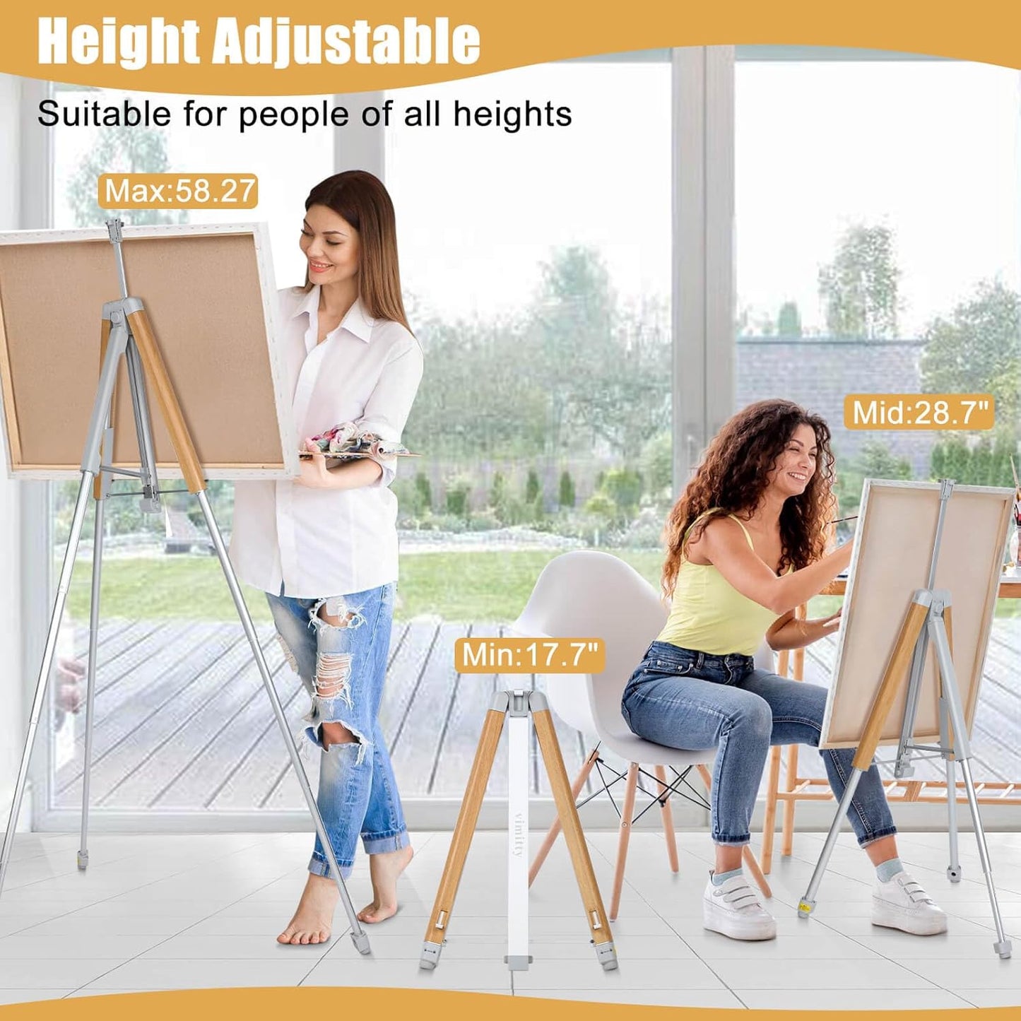 Portable Easel Stand for Sign & Painting 17&#39;&#39;-58&#39;&#39; Adjustable Height Painting Easel with Bag - Tabletop Art Easel for Painting Canvas