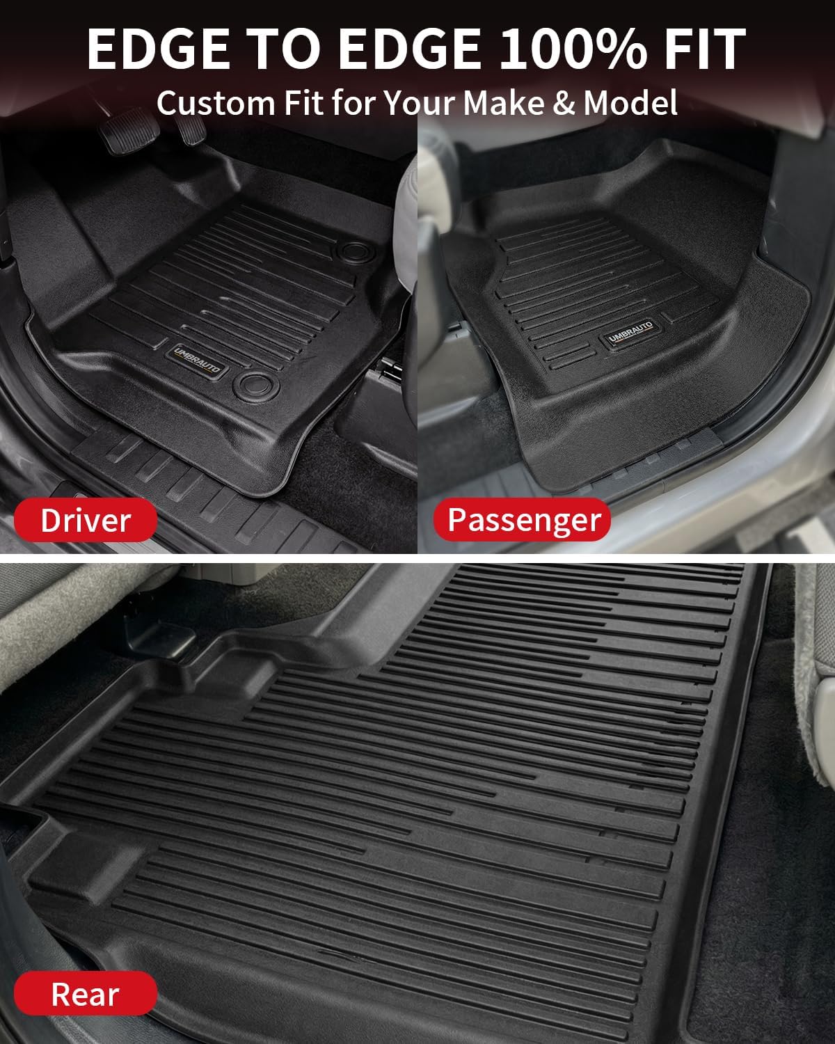 Umbrauto Custom Fit Floor Mats for Ford F150 SuperCab (Extended Cab) 2015-2025 2026 (Not for SuperCrew Cab), All Weather TPE Automotive Pickup Truck Liners for Front & Rear Row F150| 2015-26| SuperCab| Front&Rear Row
