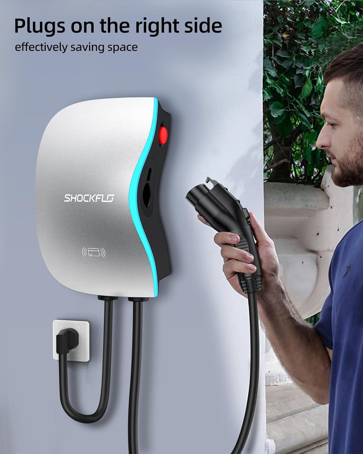 ShockFlo S1 Level 2 EV Charger (48A), NEMA 14-50 Plug or Hardwired EV Charging Station Level 2, Wi-Fi and Bluetooth Enabled EVSE Indoor/Outdoor Use