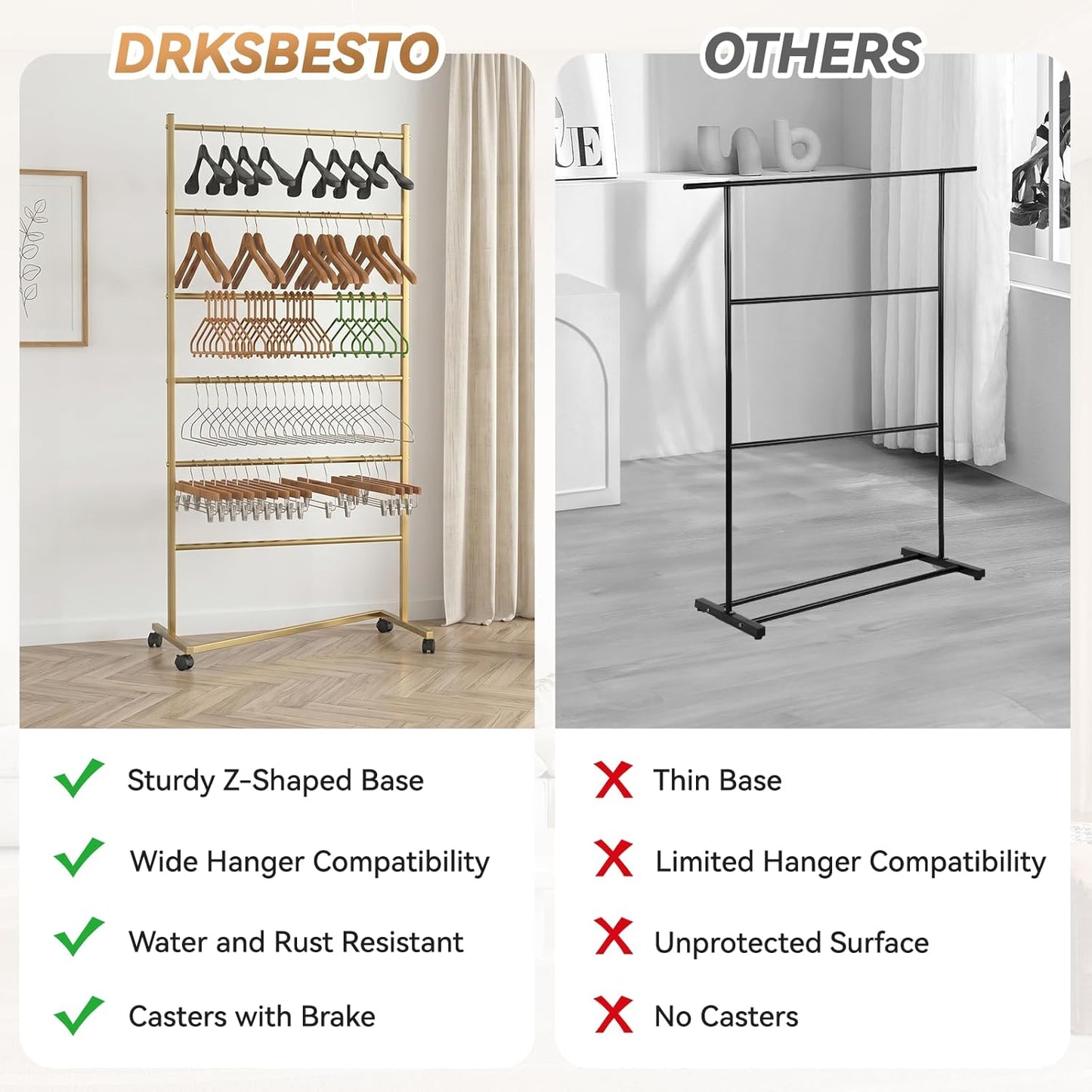 6 Tier Z-Truck Clothing Hanger Storage System, Efficiently Organize Standard Hangers, Skirt and Pant Hangers; Mobile Rack for malls, boutiques, Laundry Rooms; Gold, 61 x 30 x 15 in. Yellow
