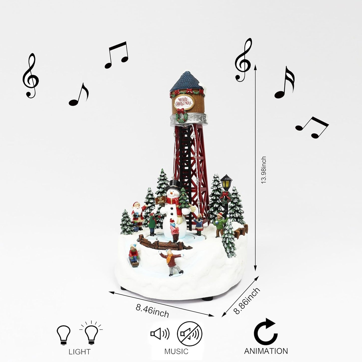 MOMENTS IN TIME Christmas Village 14H Polyresin LED Lighted Water Tower with Animated Scene (Adapter Included)