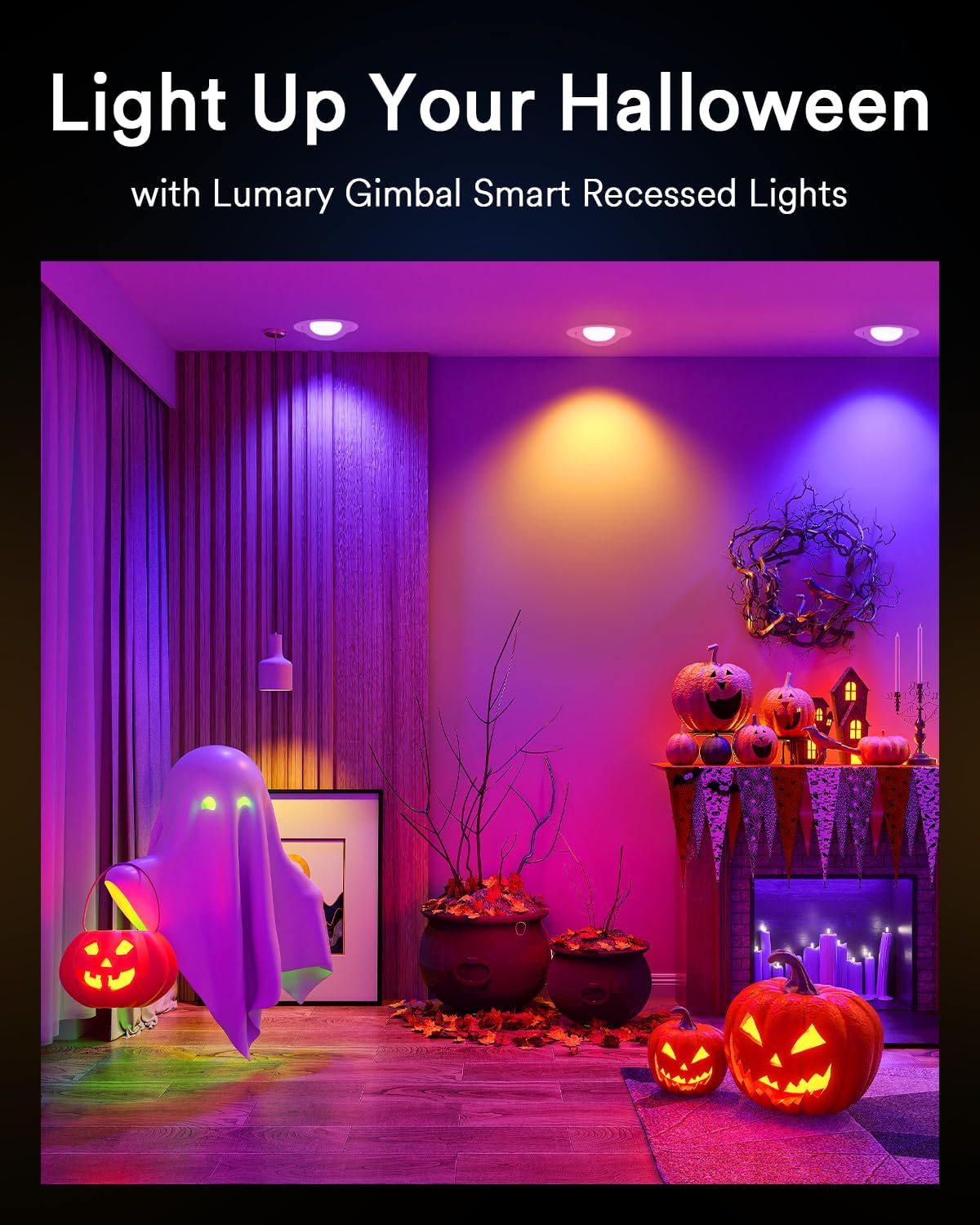 Lumary Smart Gimbal Recessed Lighting 4 Inch Max, 2.4GHz Wi-Fi Led Recessed Lights, CCT 2700K-6500K & RGB Downlight, Canless Color Changing lights,