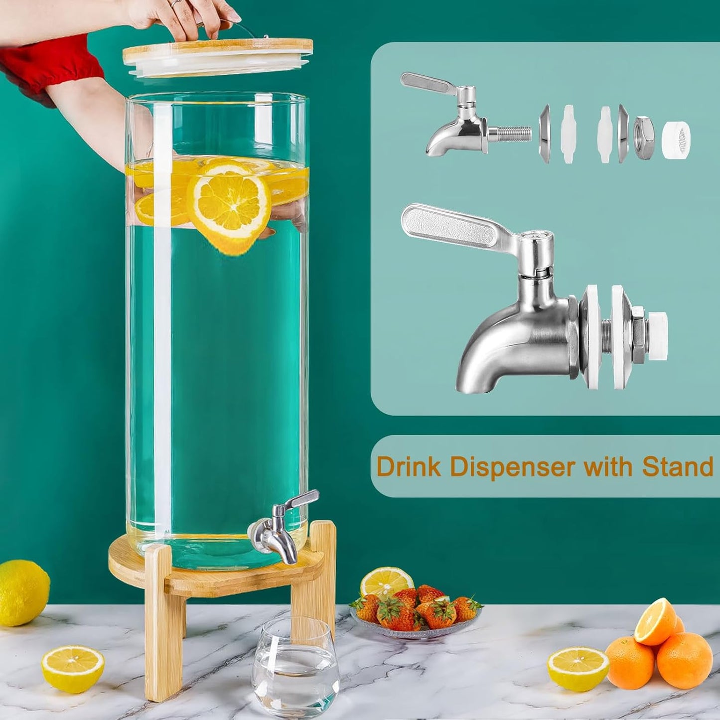 Beverage Dispenser,3.5 Gallon Glass Drink Dispenser with Stand,Stainless Steels Drink Dispenser Spigot,Drink Dispensers for Parties,Beverage