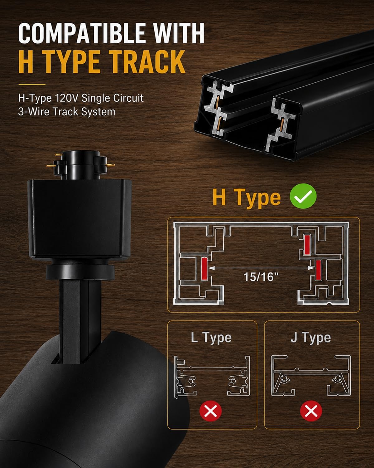 30W Zoomable LED Track Lighting Heads, Remote Control H Type Track Light Fixtures, 15°-60° Beam Angle, 2700K-6500K Stepless Dimming 3000LM CRI90+ Black Ceiling Spotlight, 6 Pack