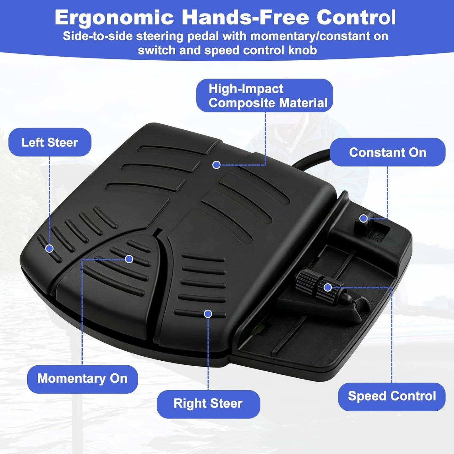Corded Foot Pedal for Electric Trolling Motor,Copilot,12V-24V,50A,Comes with an 18’ Cable,Compatible with PowerDrive V2 Bow-Mount Trolling Motors, Copilot