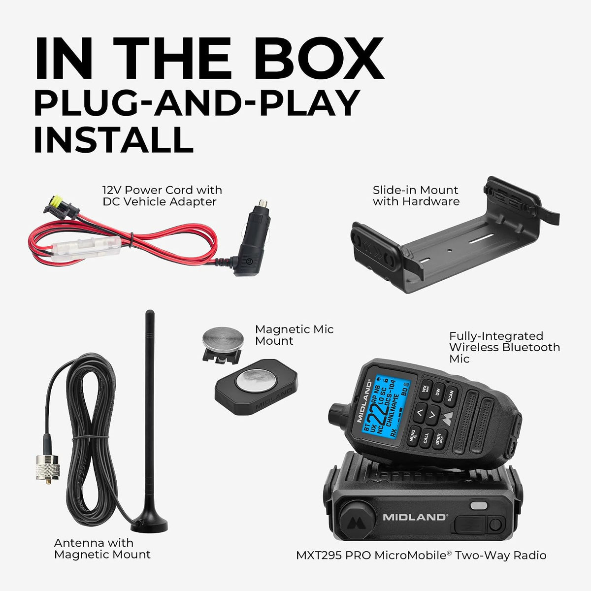 Midland MXT295 15W MicroMobile GMRS Two-Way Radio with Bluetooth Mic