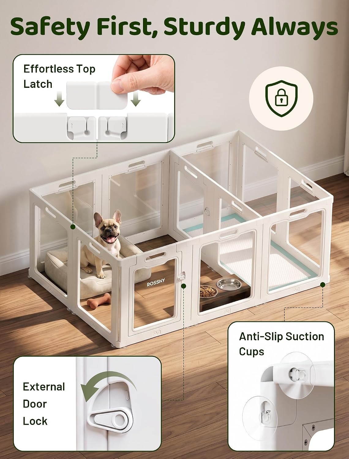 Rossny Dog Puppy Playpen for Indoors, 60-Inch Length Acrylic Pet Playpen White Large-12 Pannels 12