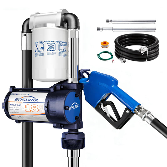 12V Fuel Transfer Pump Kit 18 GPM - Explosion-Proof Gas & Diesel Transfer Pump with Auto Shut-Off Nozzle & Filter - 12 Volt Heavy Duty Fuel Transfer Tank Pump for Tractors, Boats & Job Sites