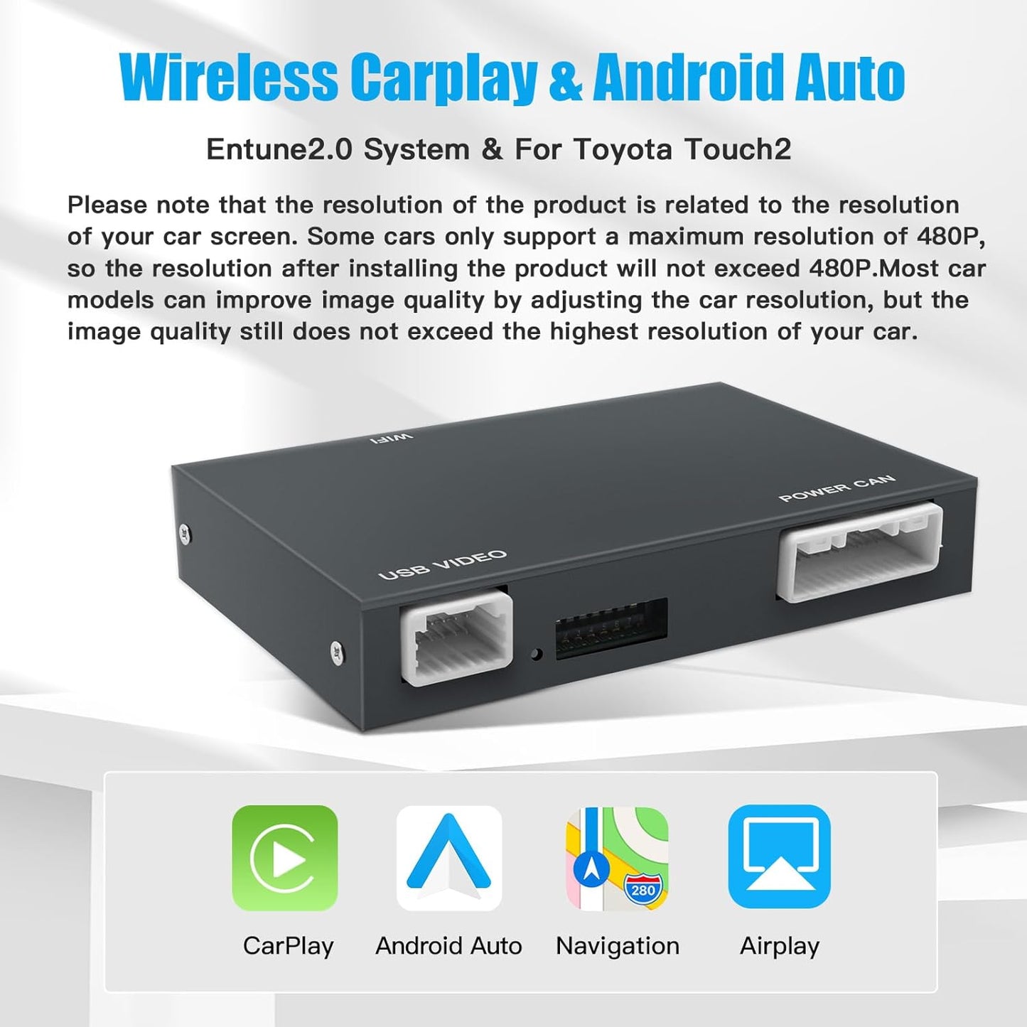Wireless Carplay/Android Auto for Toyota Entune2.0 & Touch2 2014-2019 Retrofit Kit 2026 New Version Decoder Fits for Corolla/RAV4/Highlander/Tacoma/Tundra/Camry/Avalon/Prius/CH-R/Sienna/Camry