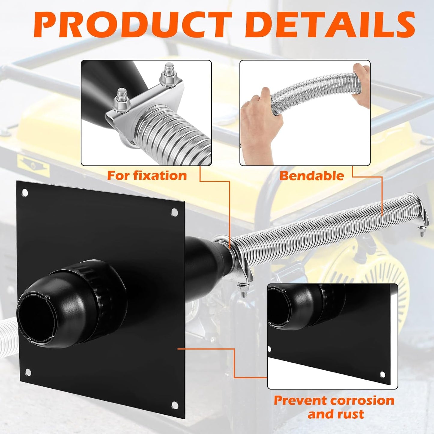 Threlaco Generator Exhaust Extension Silencer Kit with Generator Muffler Generator Exhaust Hose Insulated Through Wall Mounting Plate and Clips