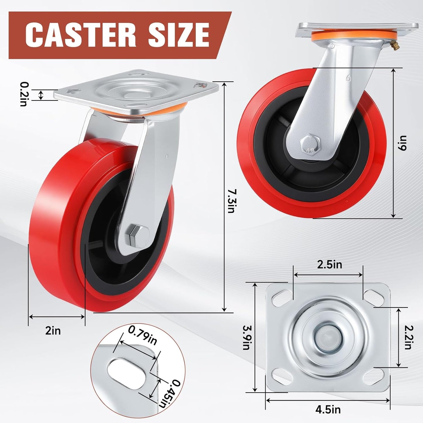 Caster Wheels,Industrial Heavy Duty Caster Set of 4,Polyurethane Surface TPE Casters,Load 5000Lbs Swivel Brake Plate Casters,for Industrial Equipment (2Side Brake & 2 Swivel, 6 inch) 2Side Brake & 2 Swivel 6 inch