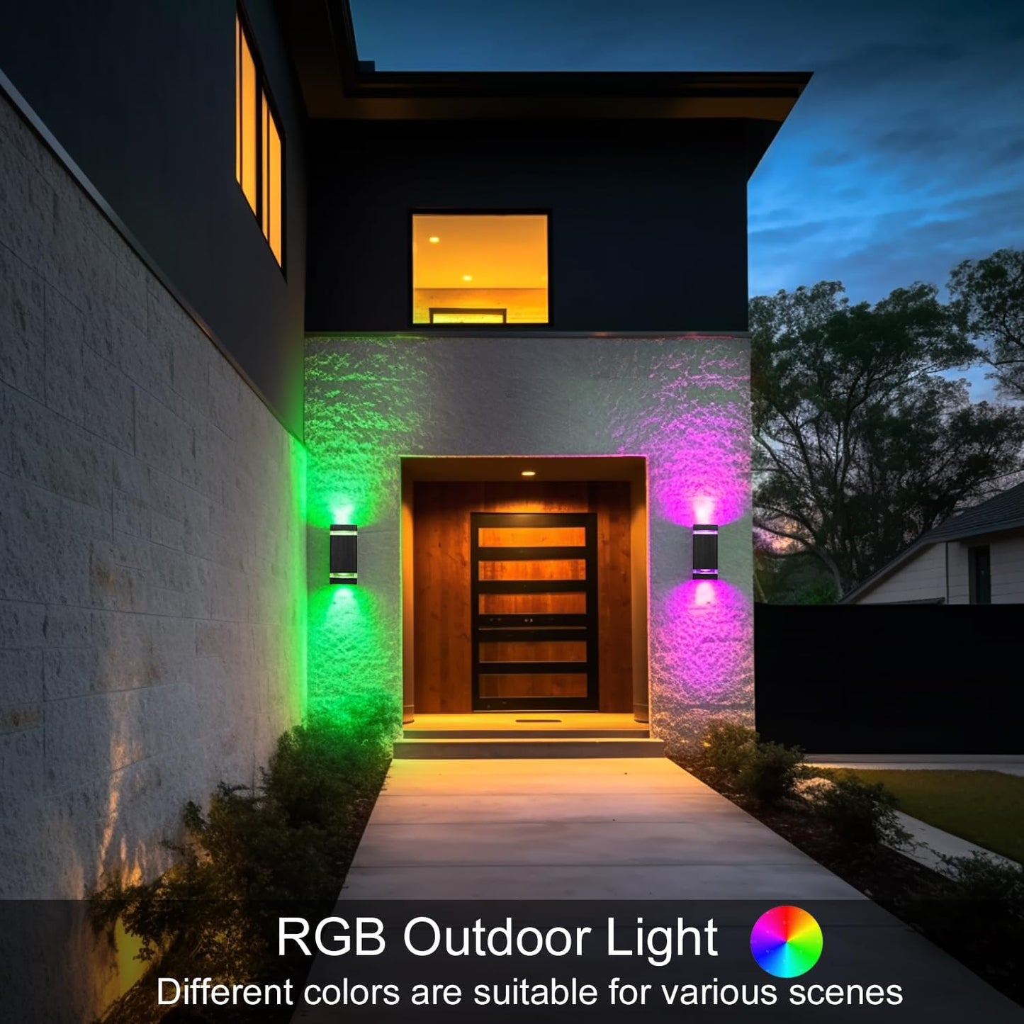 Modern RGB+CCT Outdoor Wall Lights-Dimmable 2700-6500K Up and Down Lights,RGB Color Changing, App & Voice Control, No Hub Required, Exterior Lighting