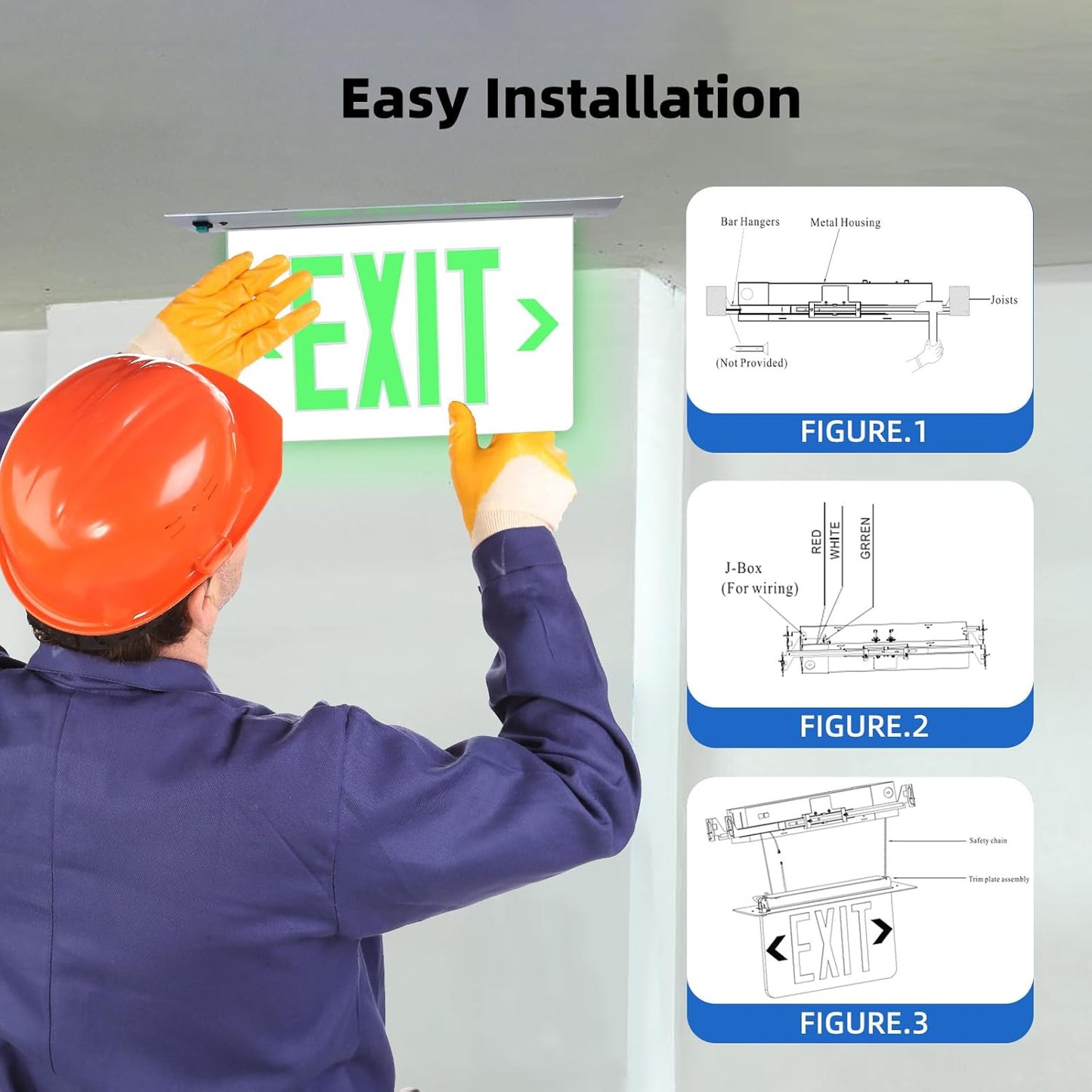 LED Exit Sign Edge-Lit Emergency Light Battery Backup Edge, Double Side/Mirror Acrylic Panel Green