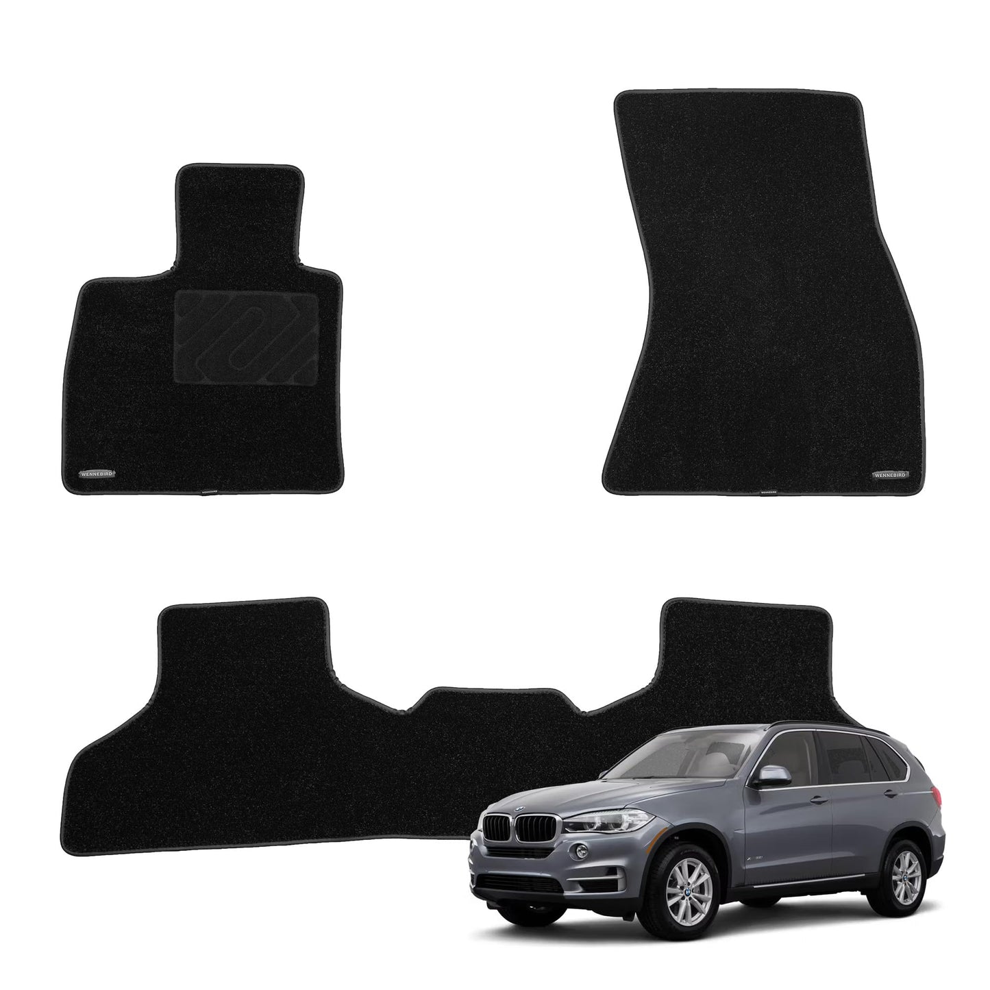 WENNEBIRD Superior Carpet Floor Mats for 2014-2018 BMW X5 (F15), 0.6-Inch Ultra-Thick, Noise-Reducing, All-Weather Waterproof Anti-Slip – 3-Pc Set 2014-2018 X5 3-Pc Set