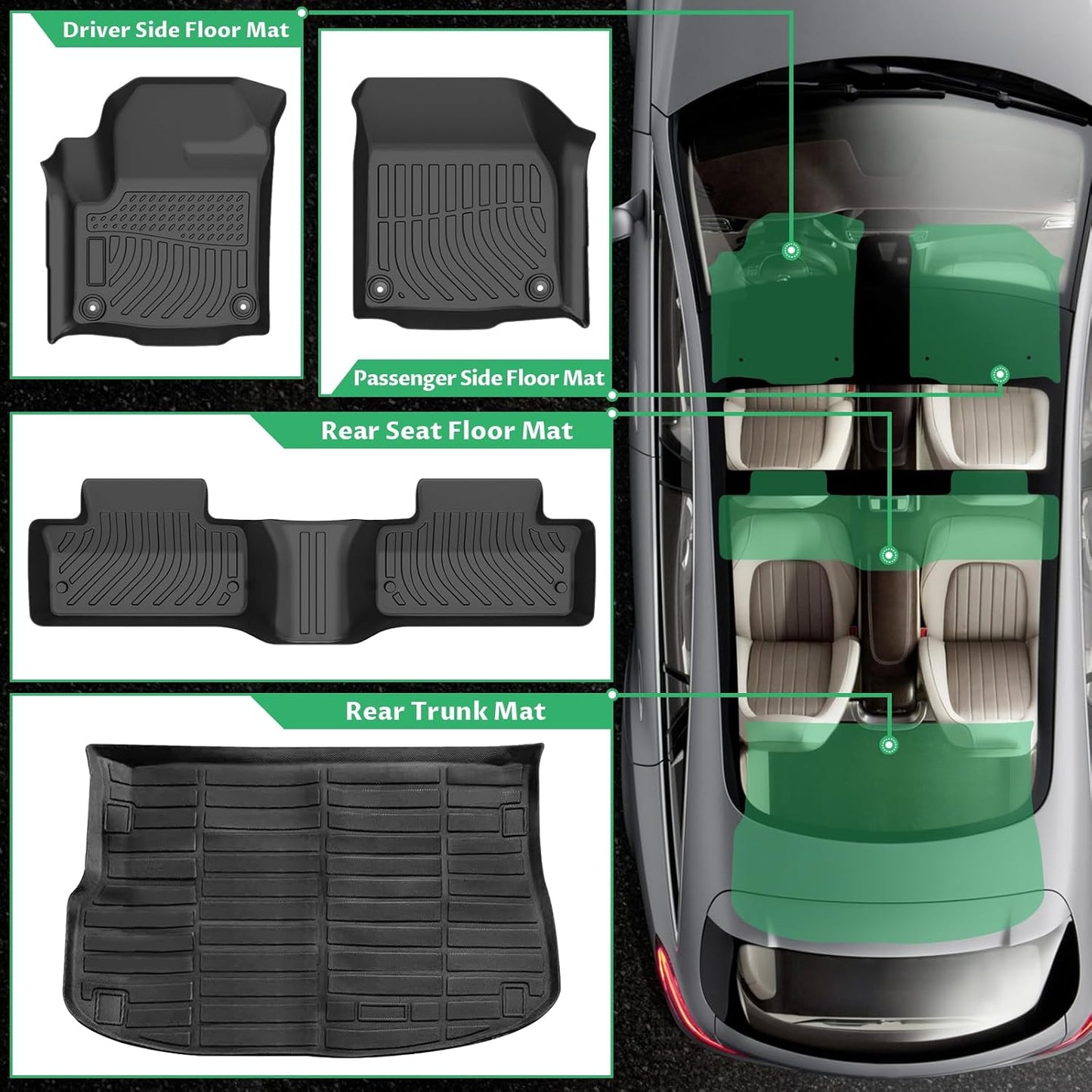 Floor Mats for Land Rover Evoque 2011-2019, NOT for Convertible or 3 Door/Coupe, TPE Non-Slip Waterproof Front & 2nd Row & Cargo Liner Floor Liners Set, Custom Fit Rover Evoque Floor Mats Accessories