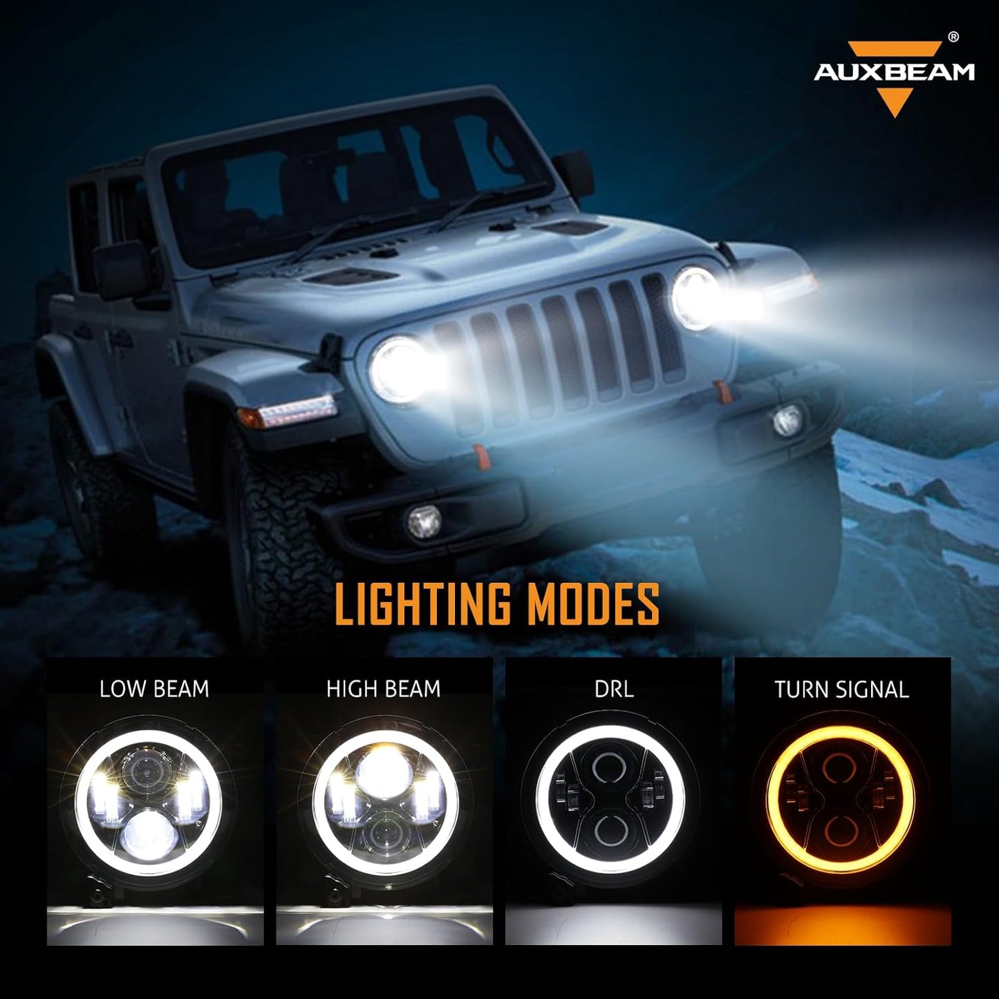 Auxbeam 9 Inch LED Headlights with DRL & Turn Signal Round Projector Headlamps Replacement for Jeep Wrangler JL JLU Sport Sahara Rubicon Gladiator JT